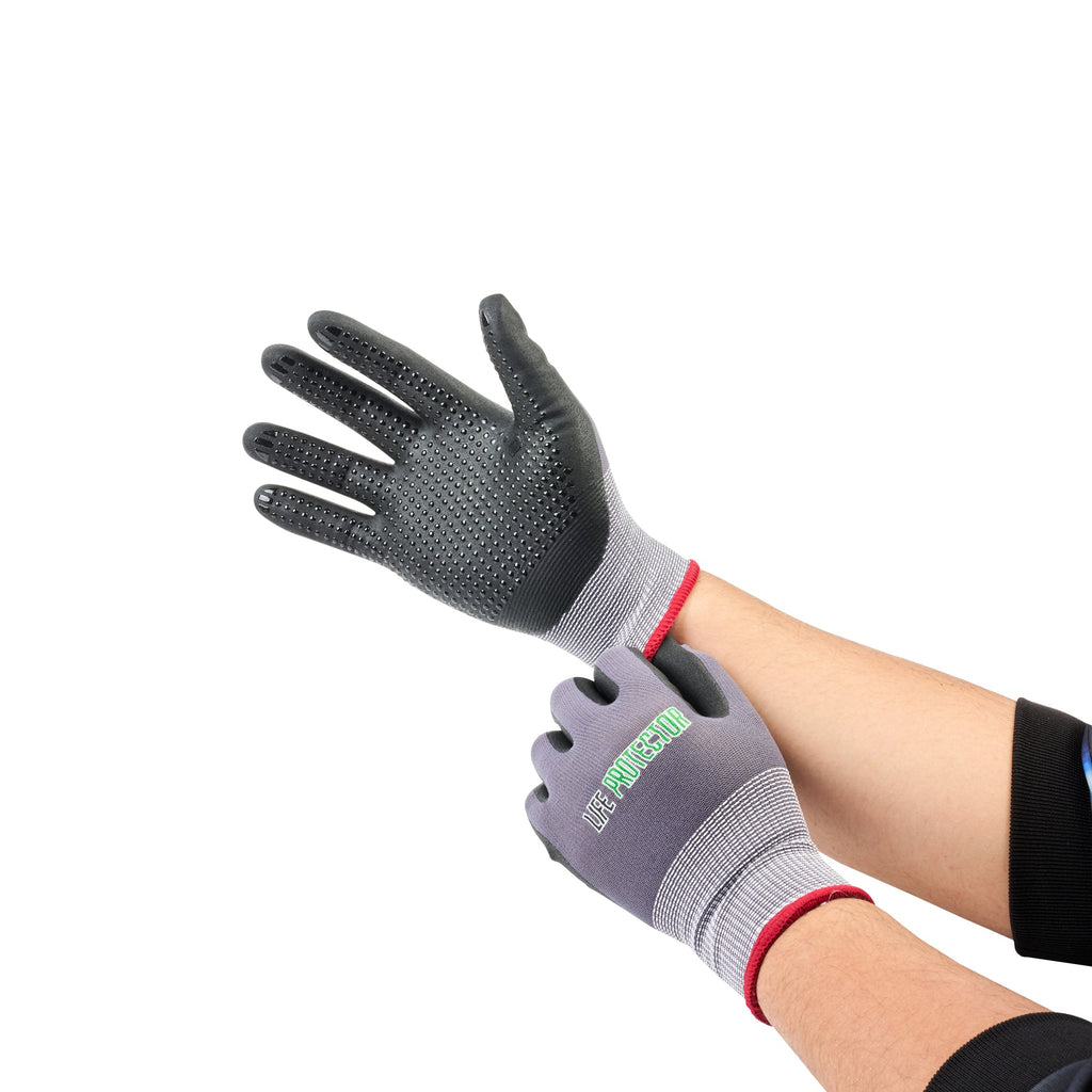 Life Protector Gray Nylon / Spandex Small Work Gloves - with Ultra-Thin Foam Nitrile Palm Coating and Dots - Pair - 1 count box