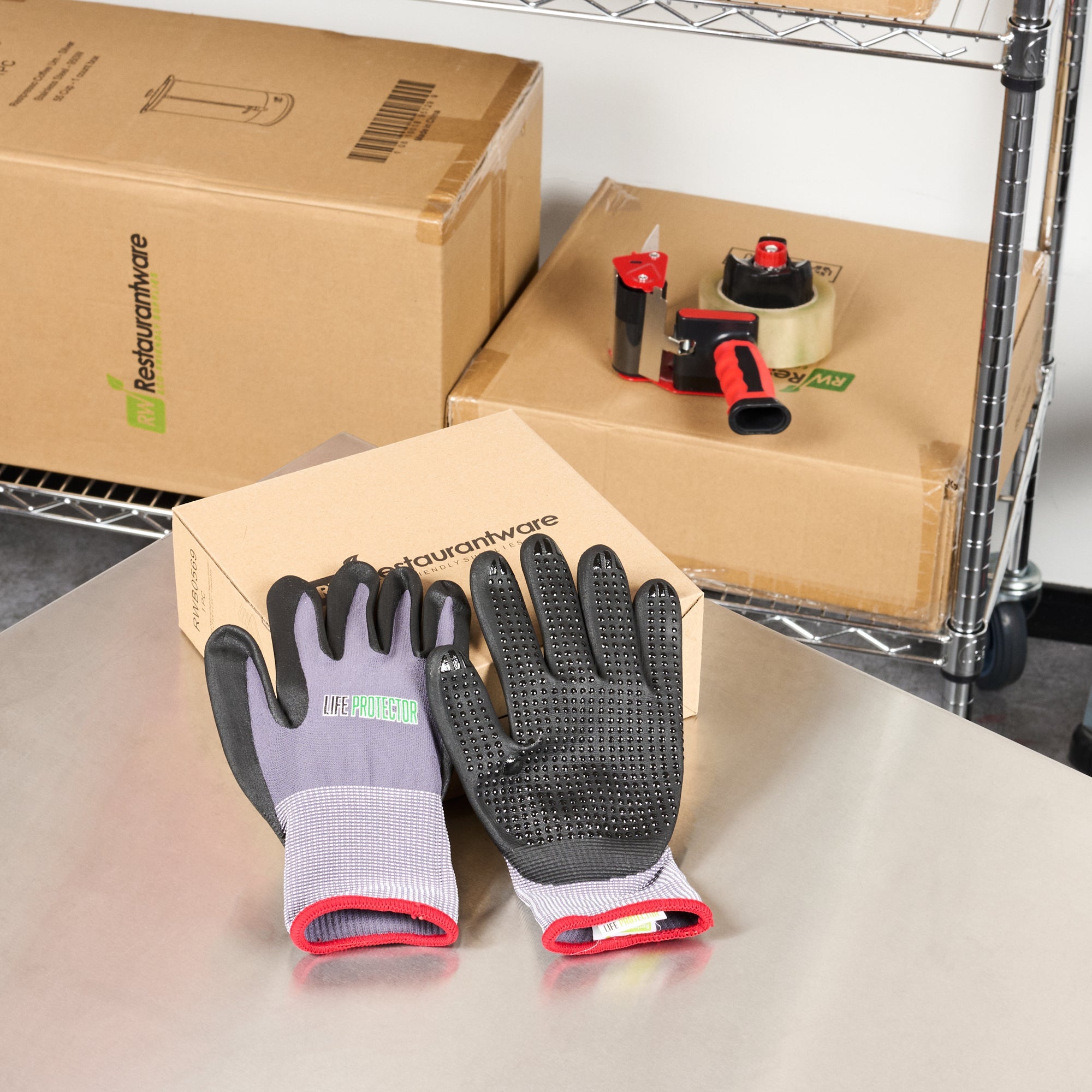 Life Protector Gray Nylon / Spandex Small Work Gloves - with Ultra-Thin Foam Nitrile Palm Coating and Dots - Pair - 10 count box
