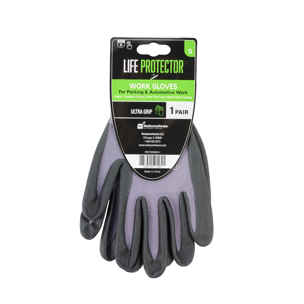 Life Protector Gray Nylon / Spandex Small Work Gloves - with Ultra-Thin Foam Nitrile Palm Coating and Dots - Pair - 10 count box