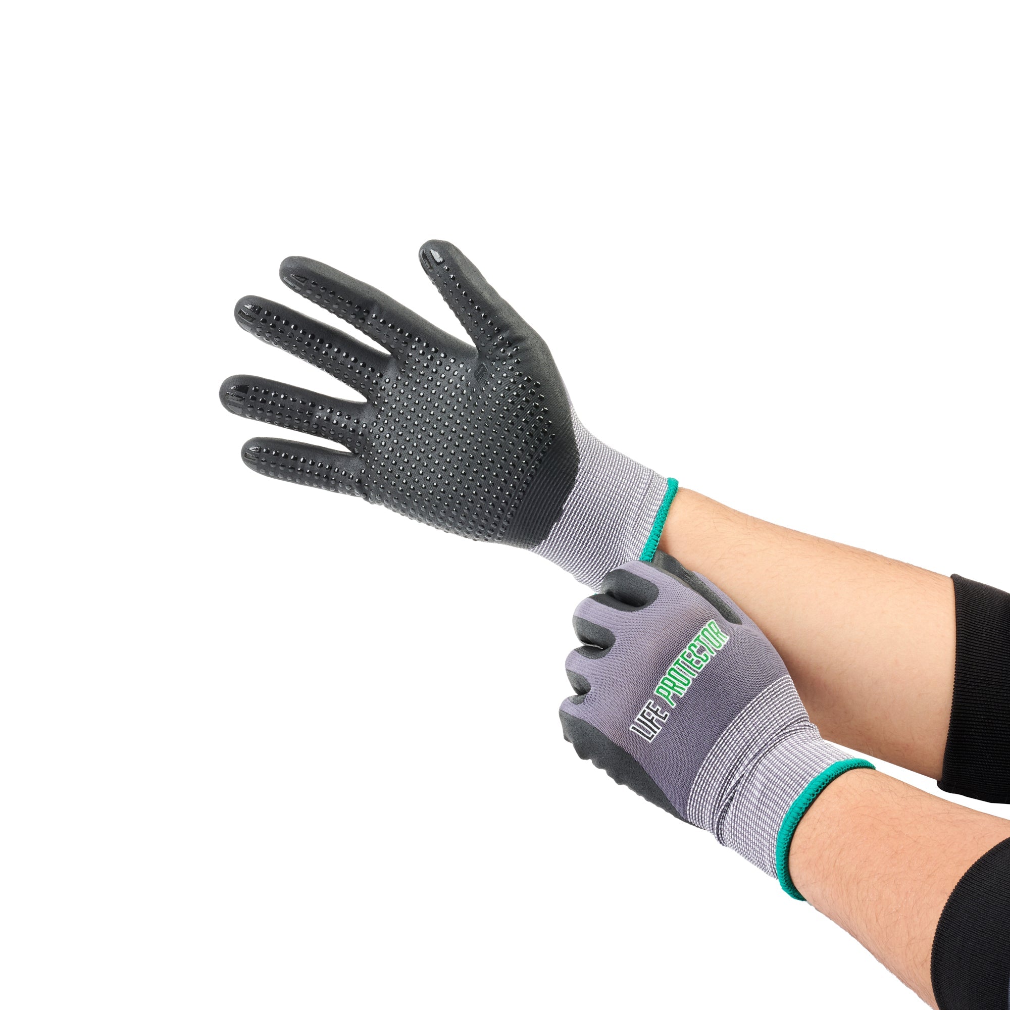 Life Protector Gray Nylon / Spandex Medium Work Gloves - with Ultra-Thin Foam Nitrile Palm Coating and Dots - Pair - 1 count box