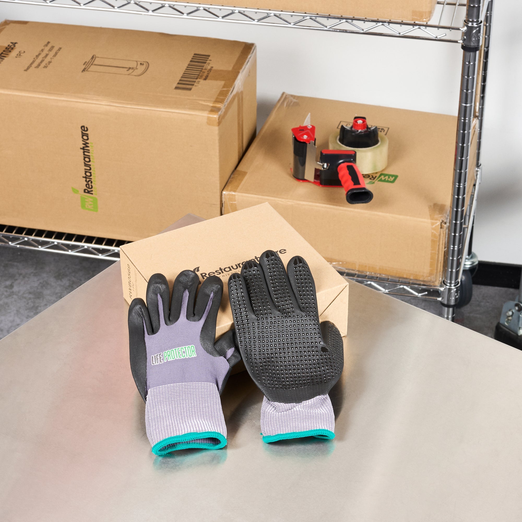 Life Protector Gray Nylon / Spandex Medium Work Gloves - with Ultra-Thin Foam Nitrile Palm Coating and Dots - Pair - 1 count box