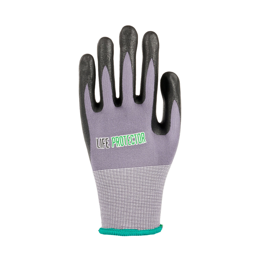 Life Protector Gray Nylon / Spandex Medium Work Gloves - with Ultra-Thin Foam Nitrile Palm Coating and Dots - Pair - 1 count box