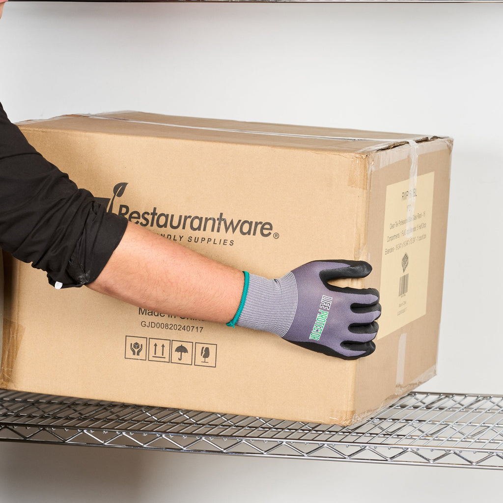 Life Protector Gray Nylon / Spandex Medium Work Gloves - with Ultra-Thin Foam Nitrile Palm Coating and Dots - Pair - 1 count box