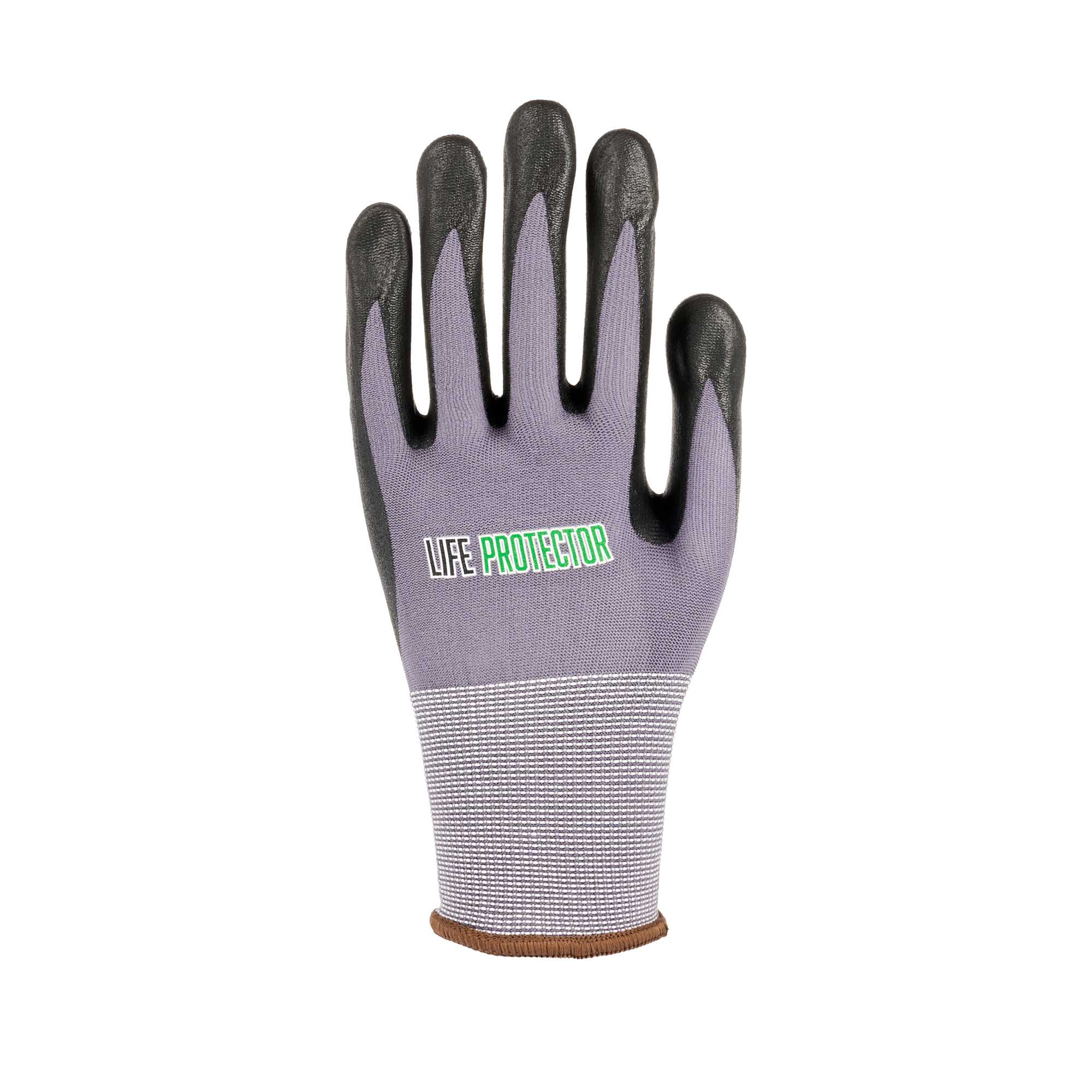 Life Protector Gray Nylon / Spandex Large Work Gloves - with Ultra-Thin Foam Nitrile Palm Coating and Dots - Pair - 1 count box