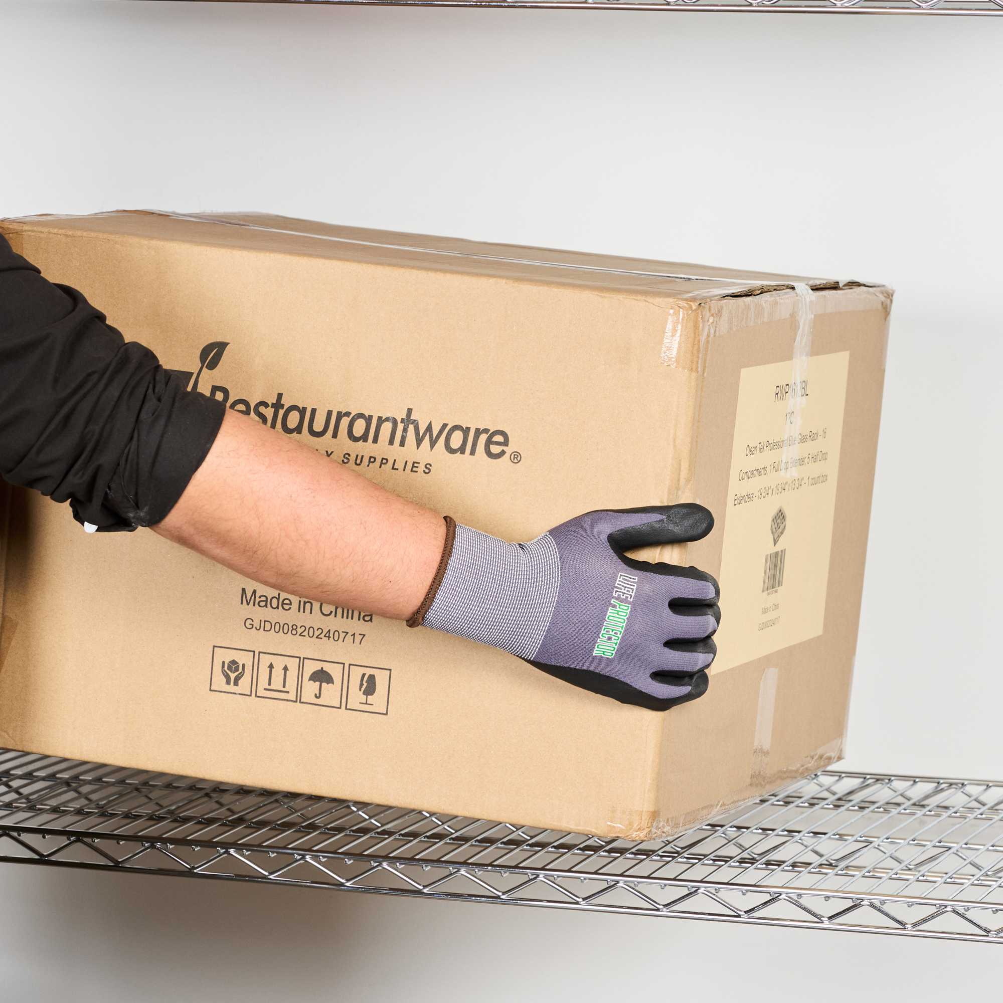 Life Protector Gray Nylon / Spandex Large Work Gloves - with Ultra-Thin Foam Nitrile Palm Coating and Dots - Pair - 1 count box