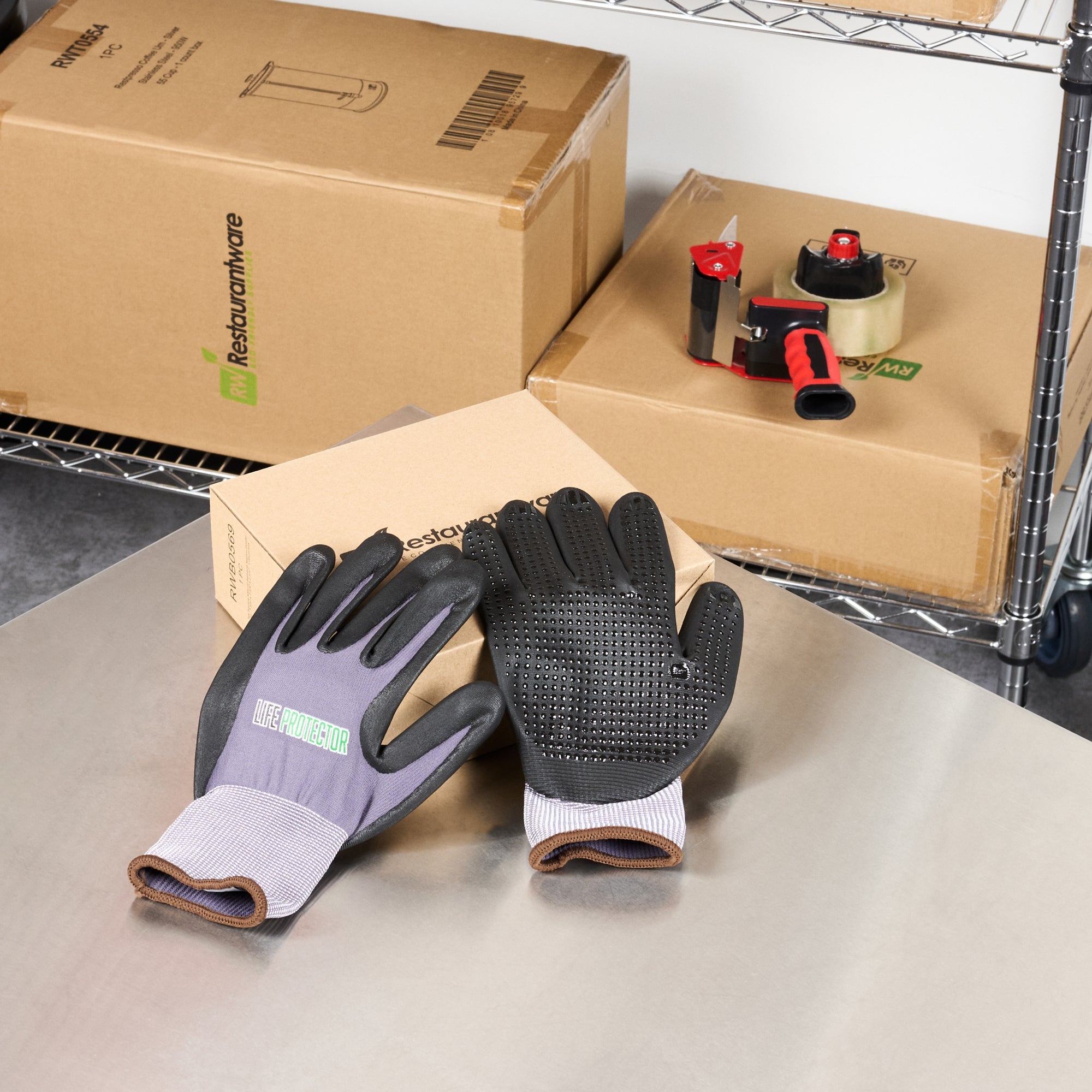 Life Protector Gray Nylon / Spandex Large Work Gloves - with Ultra-Thin Foam Nitrile Palm Coating and Dots - Pair - 10 count box