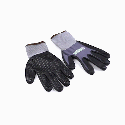 Life Protector Gray Nylon / Spandex Large Work Gloves - with Ultra-Thin Foam Nitrile Palm Coating and Dots - Pair - 10 count box