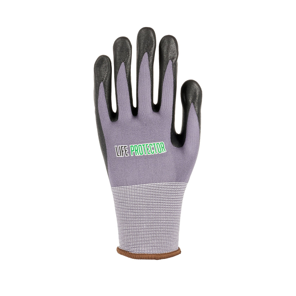 Life Protector Gray Nylon / Spandex Large Work Gloves - with Ultra-Thin Foam Nitrile Palm Coating and Dots - Pair - 10 count box