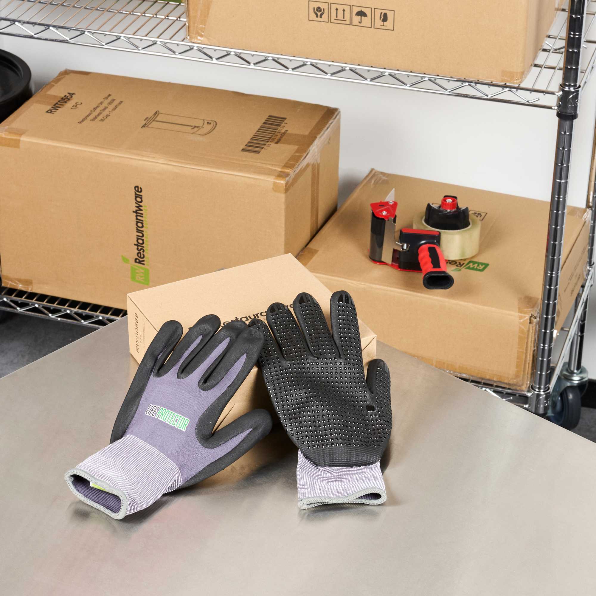 Life Protector Gray Nylon / Spandex Extra Large Work Gloves - with Ultra-Thin Foam Nitrile Palm Coating and Dots - Pair - 1 count box