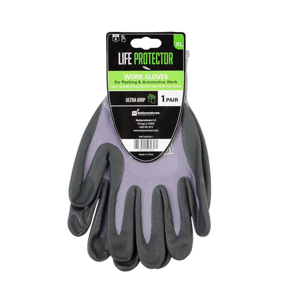 Life Protector Gray Nylon / Spandex Extra Large Work Gloves - with Ultra-Thin Foam Nitrile Palm Coating and Dots - Pair - 1 count box