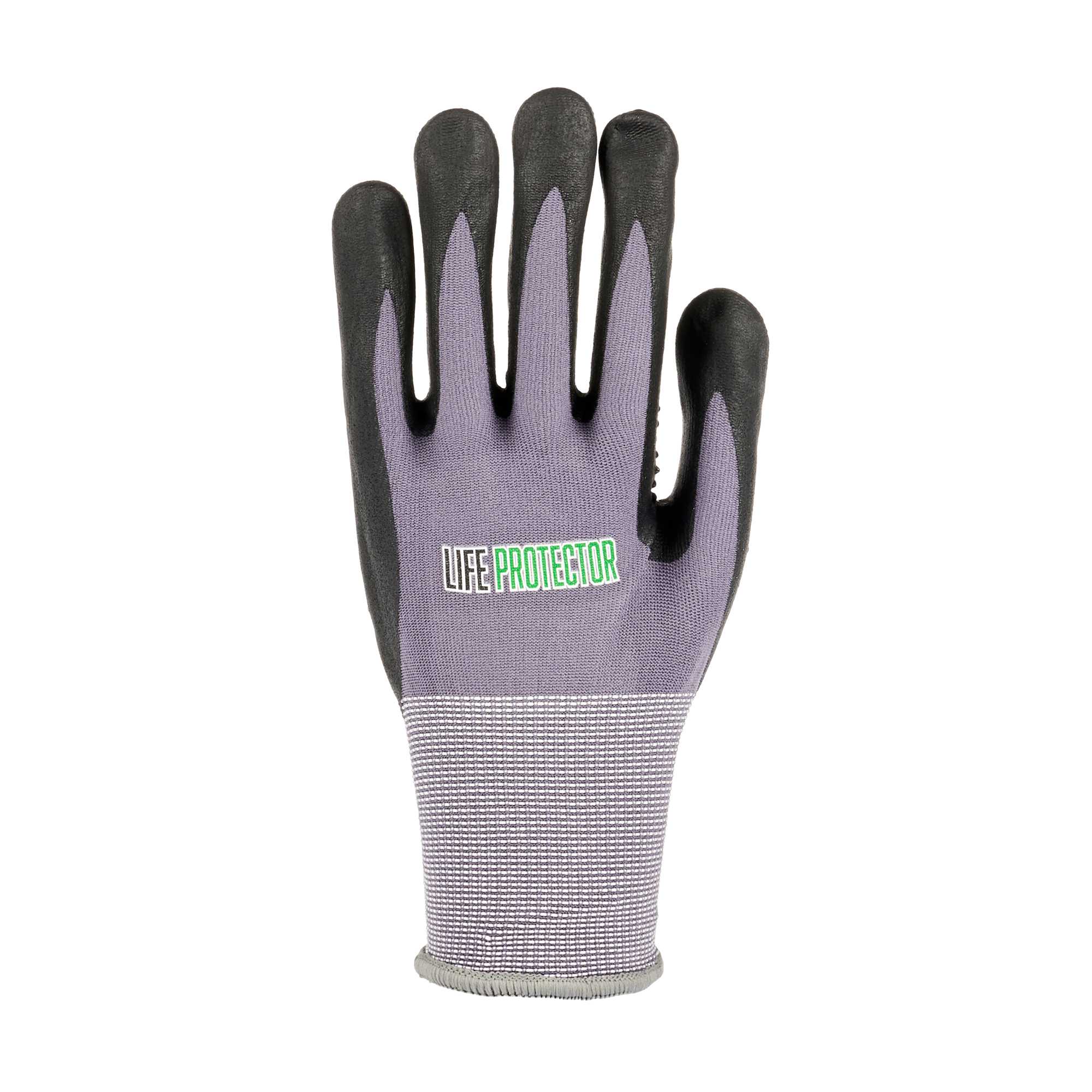 Life Protector Gray Nylon / Spandex Extra Large Work Gloves - with Ultra-Thin Foam Nitrile Palm Coating and Dots - Pair - 1 count box