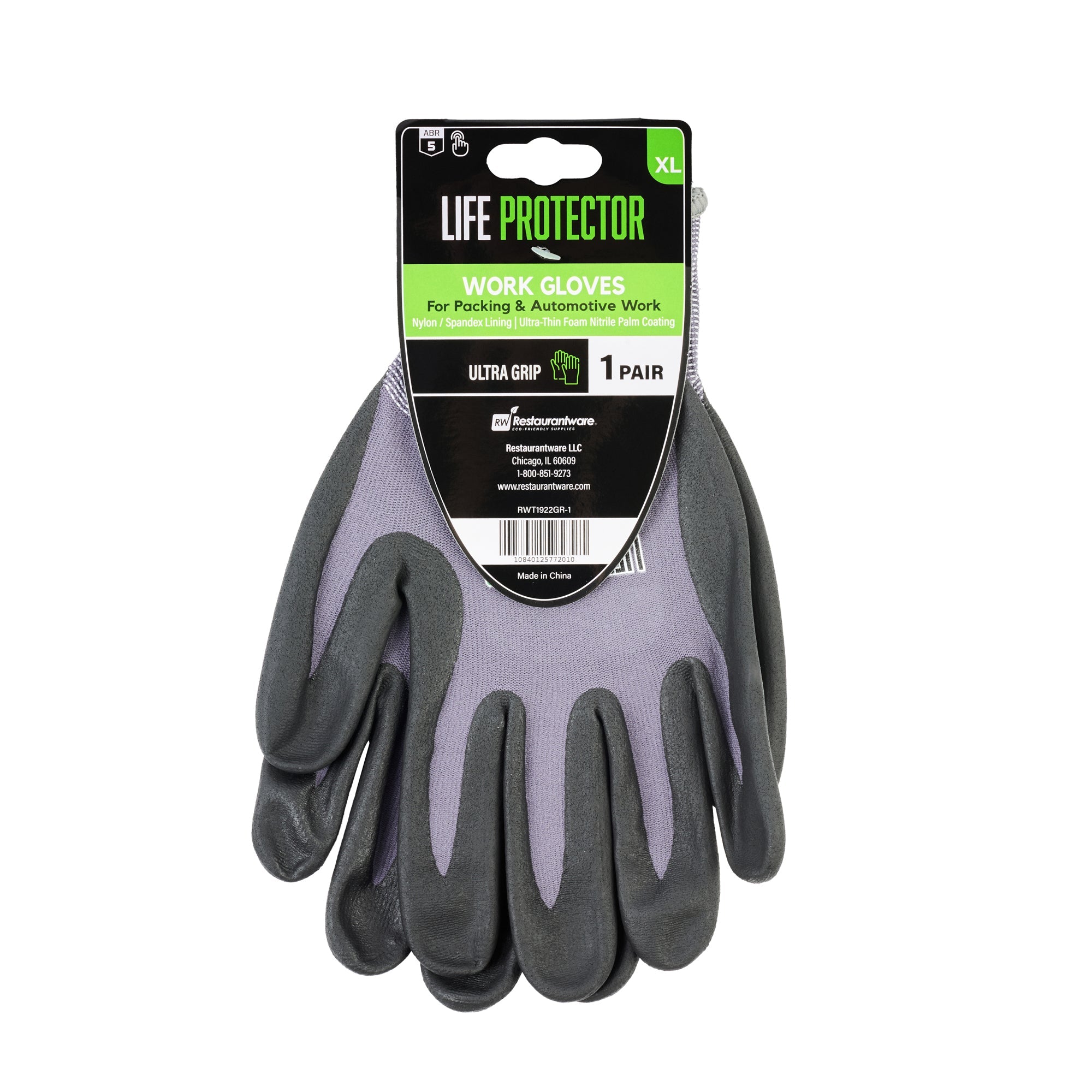 Life Protector Gray Nylon / Spandex Extra Large Work Gloves - with Ultra-Thin Foam Nitrile Palm Coating and Dots - Pair - 10 count box