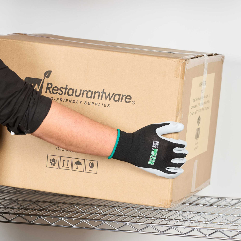 Life Protector Black Nylon Medium Work Gloves - with Foam Nitrile Palm Coating - Pair - 1 count box
