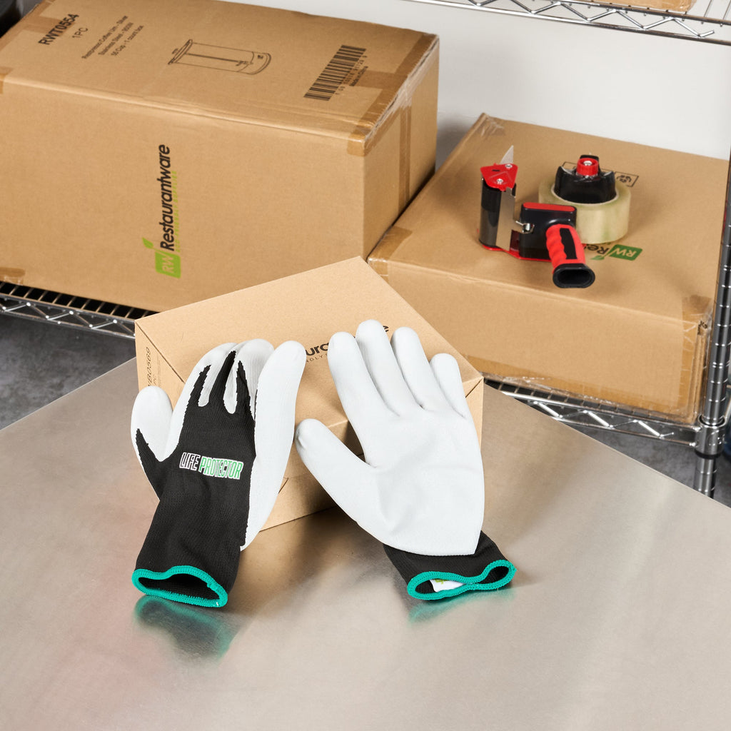 Life Protector Black Nylon Medium Work Gloves - with Foam Nitrile Palm Coating - Pair - 10 count box