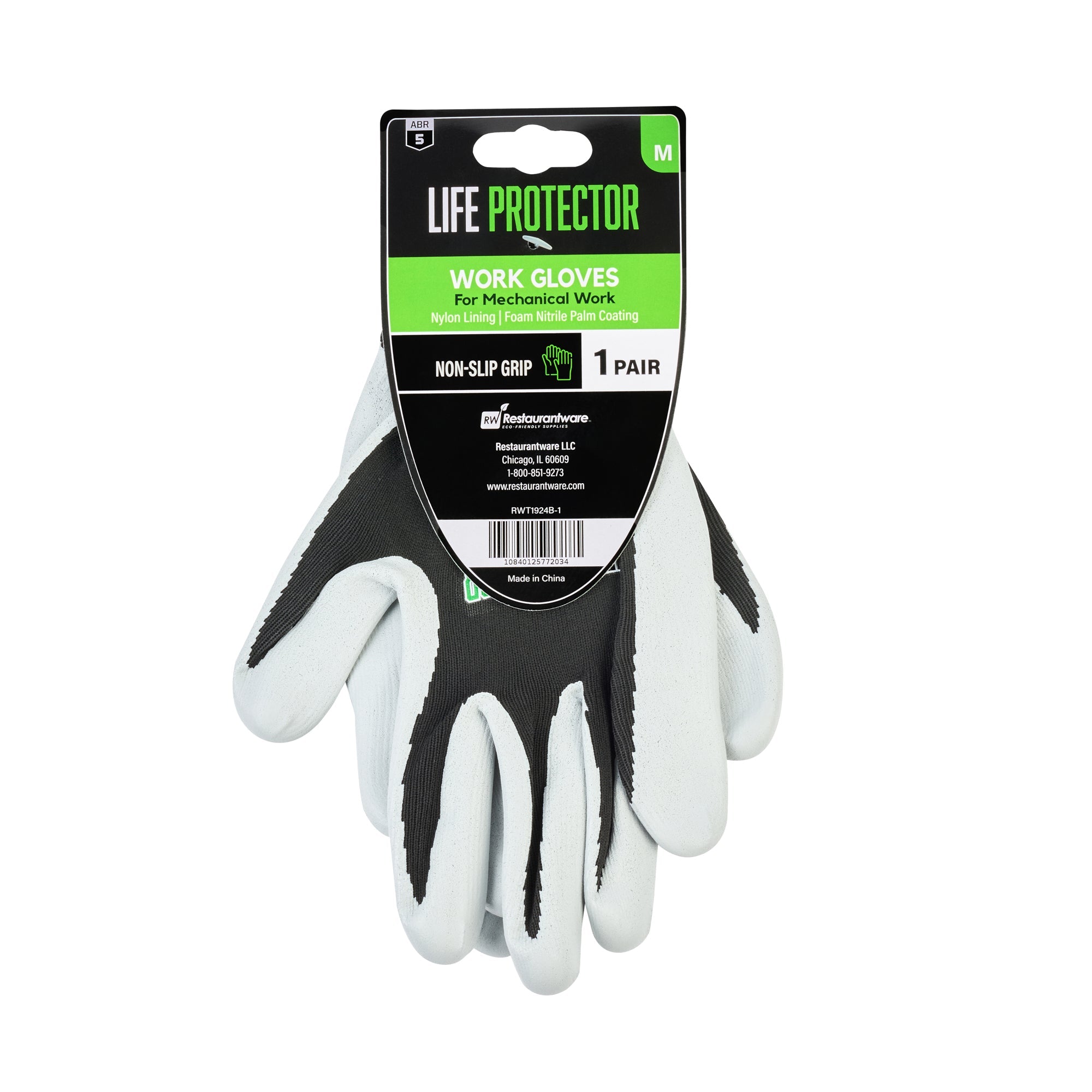 Life Protector Black Nylon Medium Work Gloves - with Foam Nitrile Palm Coating - Pair - 10 count box