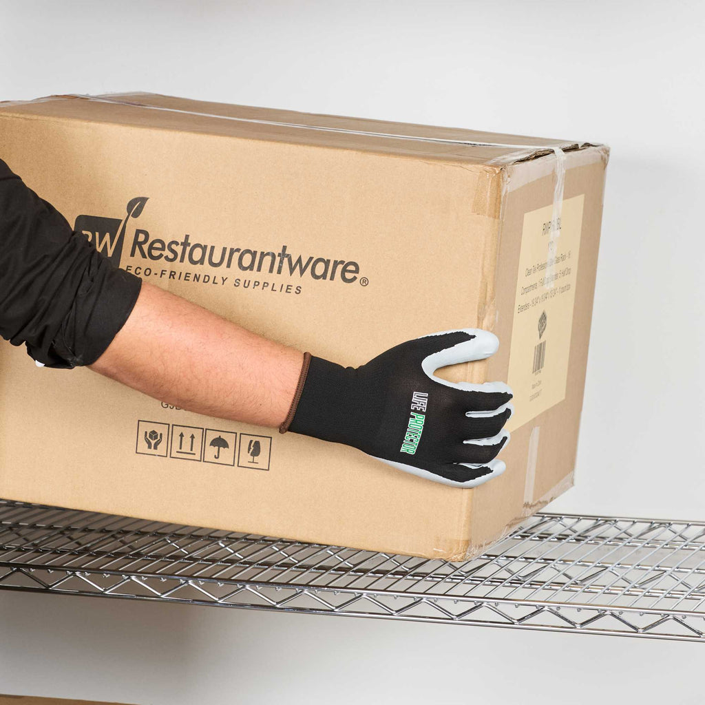 Life Protector Black Nylon Large Work Gloves - with Foam Nitrile Palm Coating - Pair - 1 count box