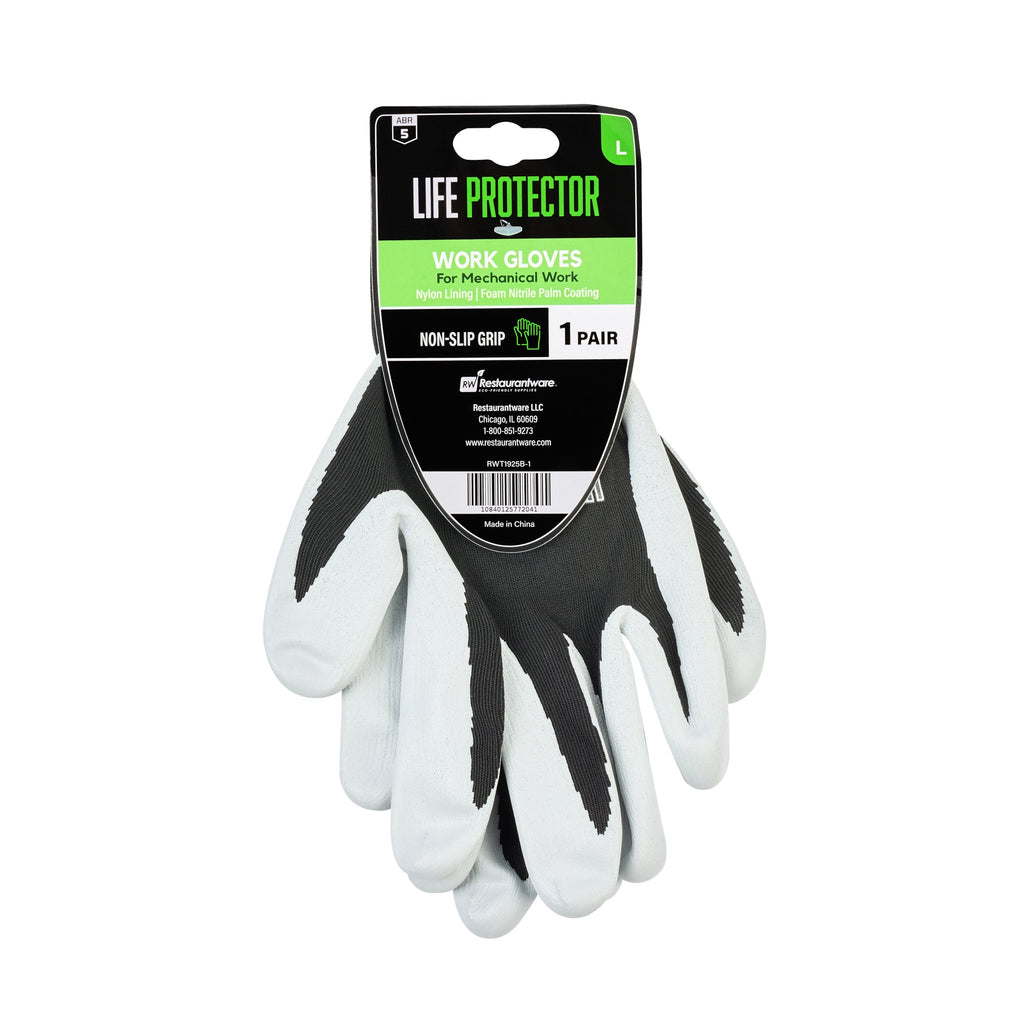 Life Protector Black Nitrile Large Work Gloves - with Foam Nitrile Palm Coating - Pair - 10 count box