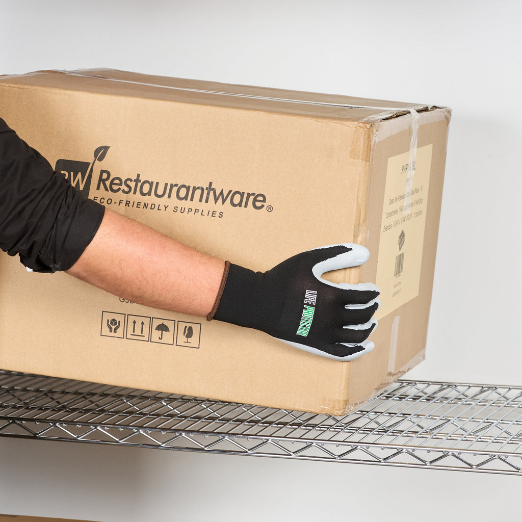 Life Protector Black Nitrile Large Work Gloves - with Foam Nitrile Palm Coating - Pair - 10 count box