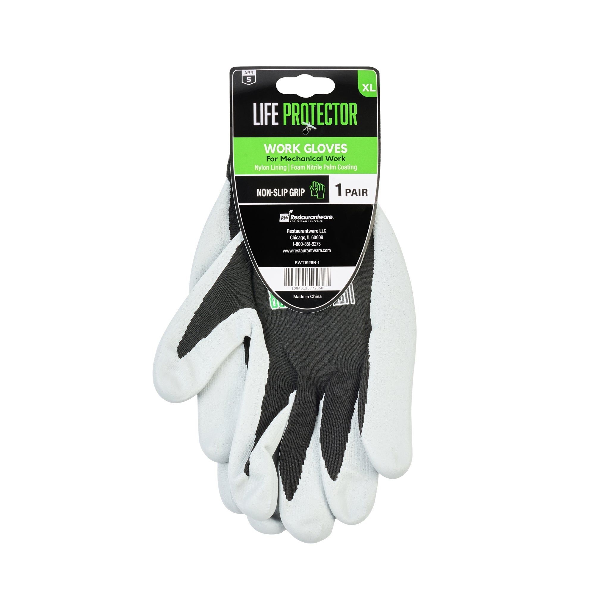 Life Protector Black Nylon Extra Large Work Gloves - with Foam Nitrile Palm Coating - Pair - 10 count box