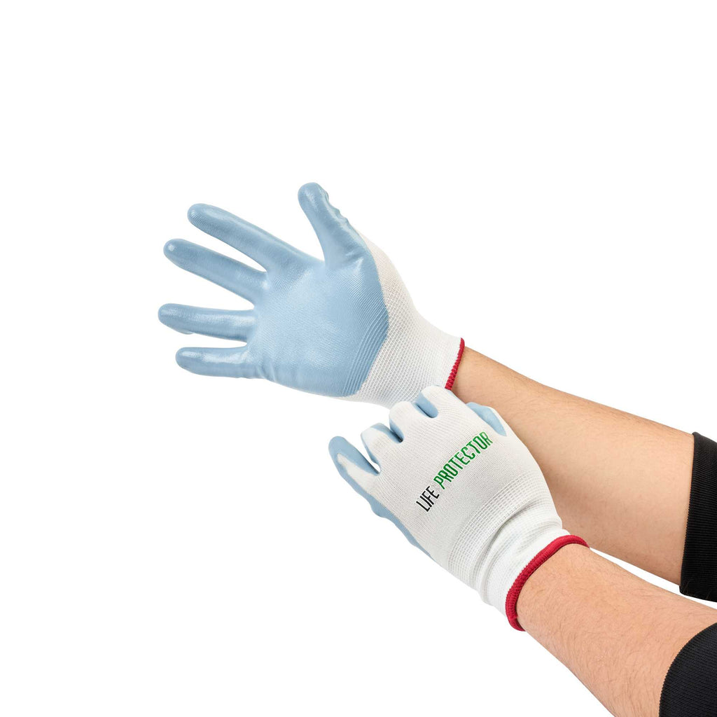 Life Protector White Nylon Small Work Gloves - with Flat Nitrile Palm Coating - Pair - 1 count box