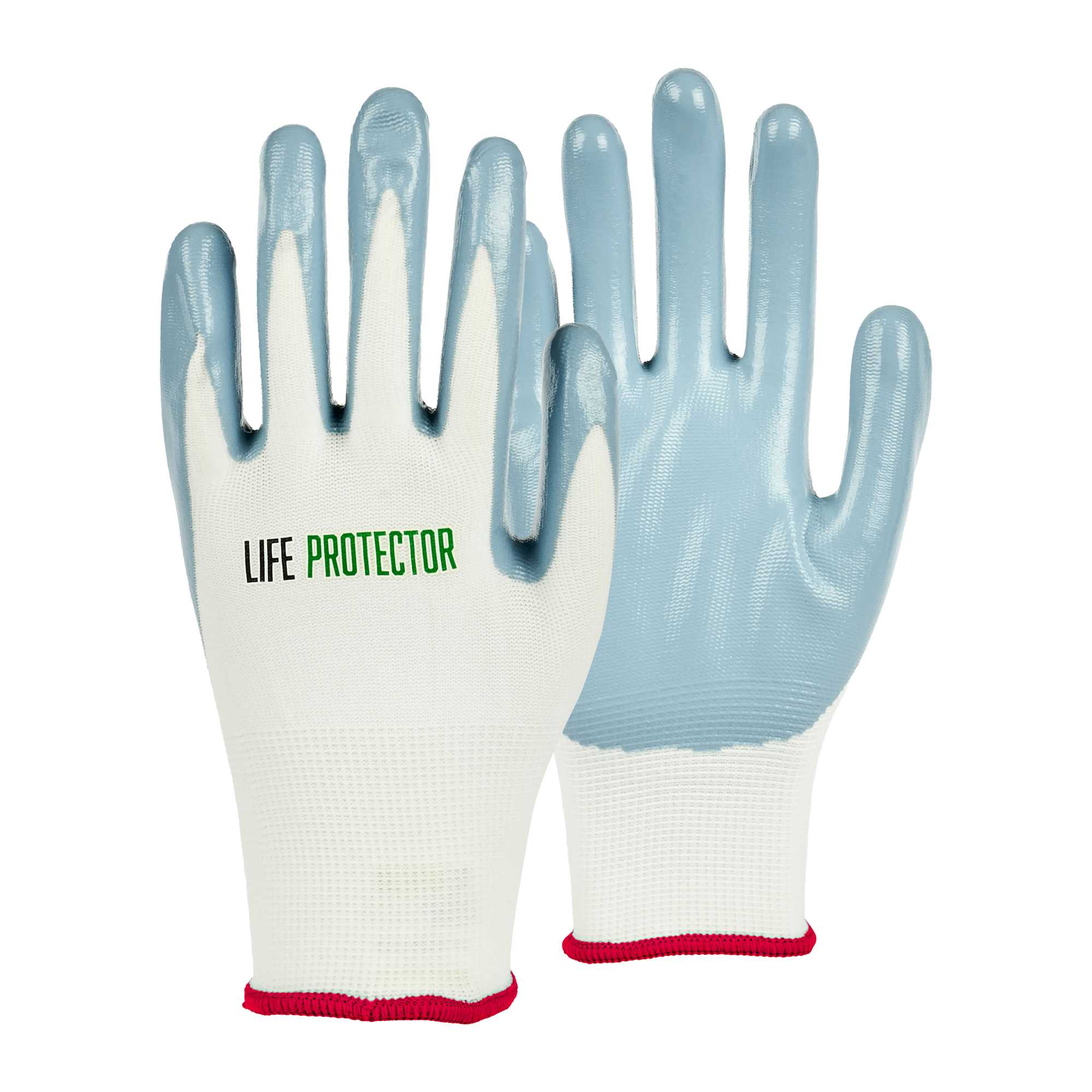 Life Protector White Nylon Small Work Gloves - with Flat Nitrile Palm Coating - Pair - 1 count box