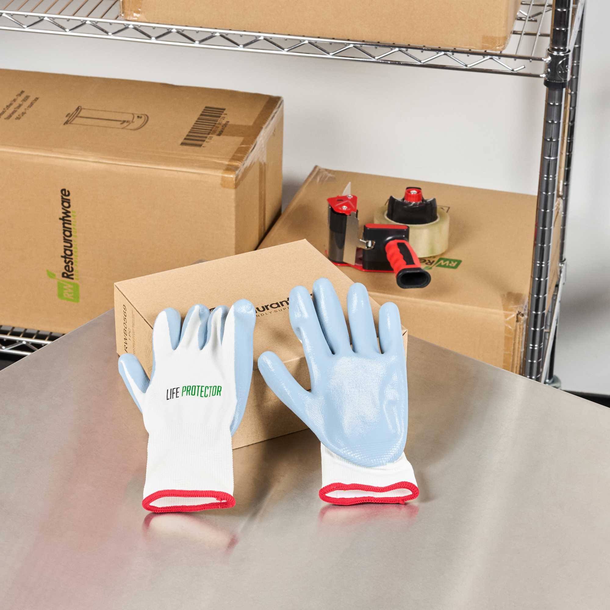 Life Protector White Nylon Small Work Gloves - with Flat Nitrile Palm Coating - Pair - 1 count box