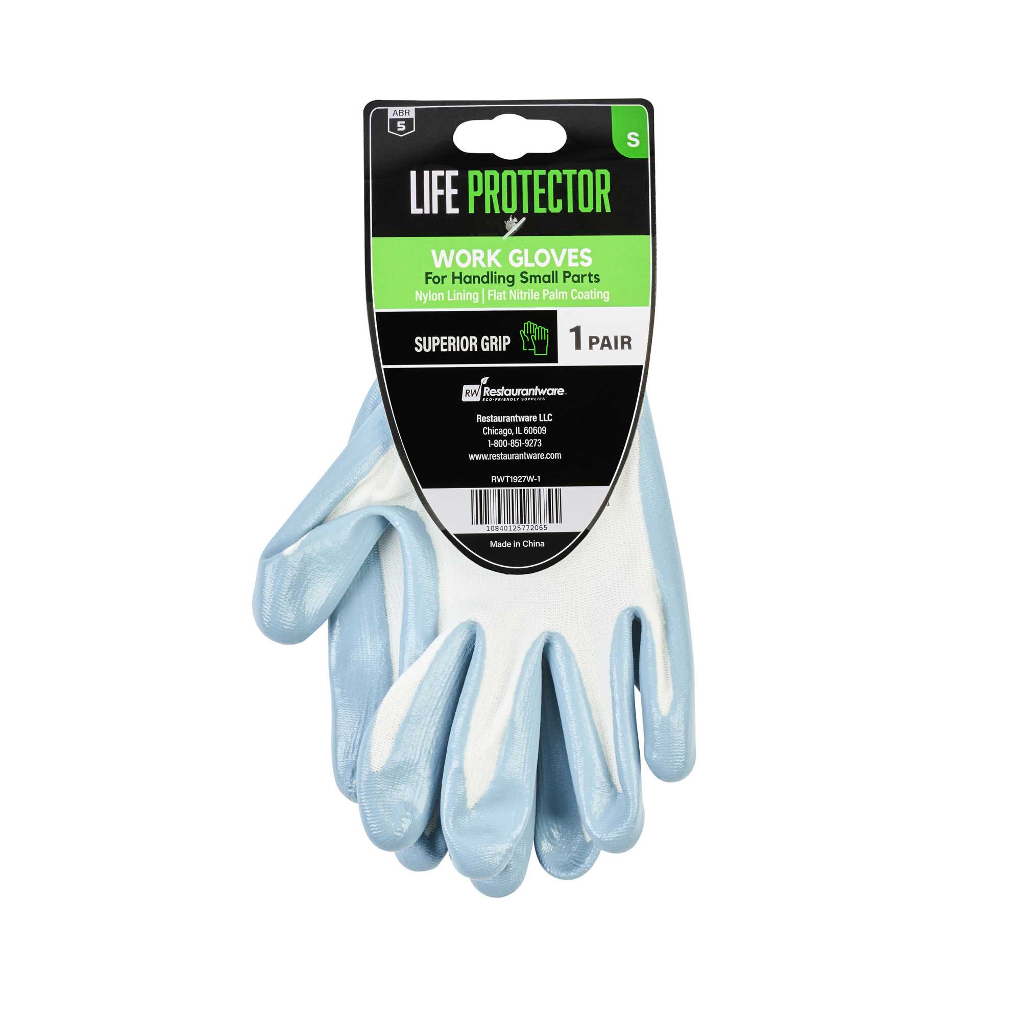 Life Protector White Nylon Small Work Gloves - with Flat Nitrile Palm Coating - Pair - 1 count box