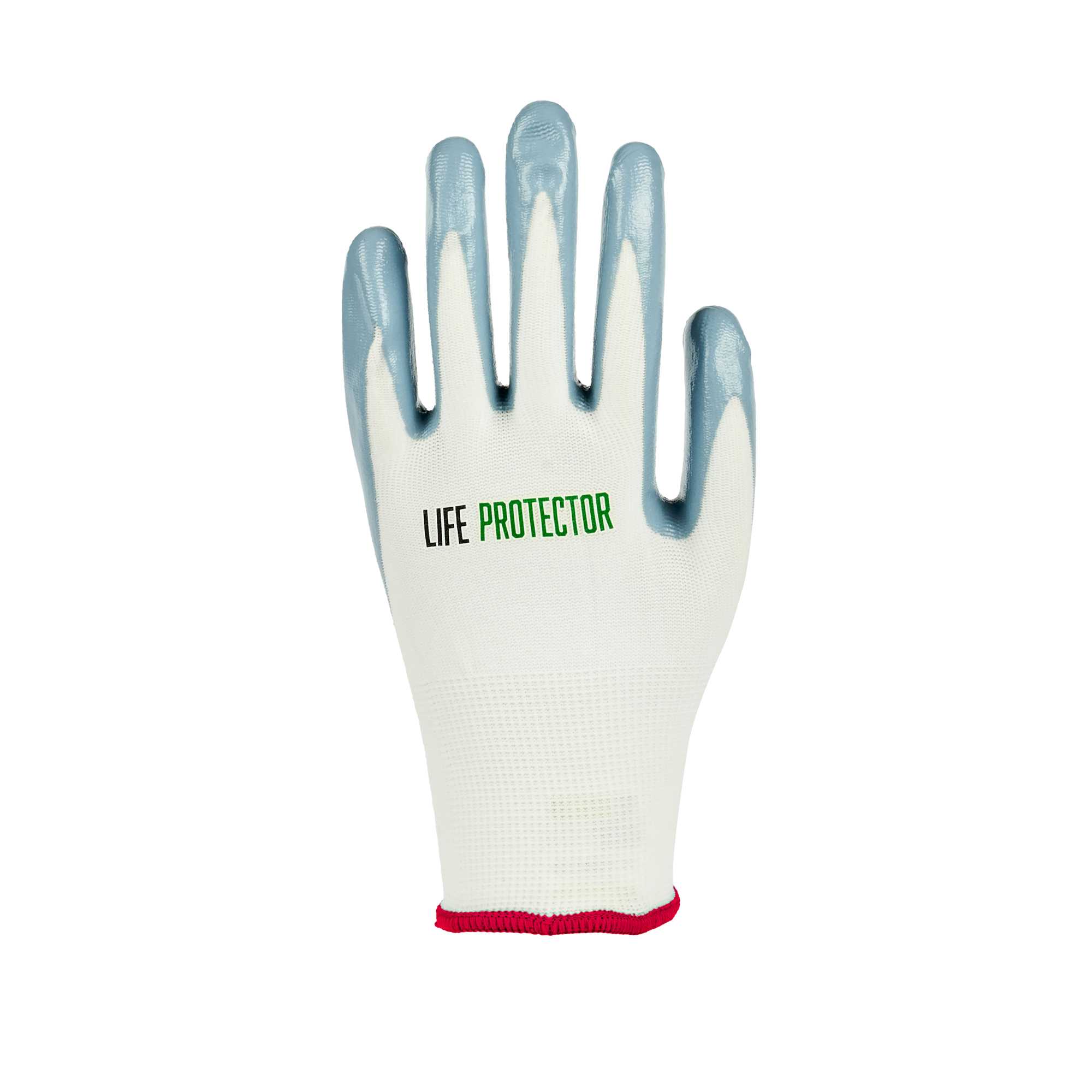 Life Protector White Nylon Small Work Gloves - with Flat Nitrile Palm Coating - Pair - 1 count box