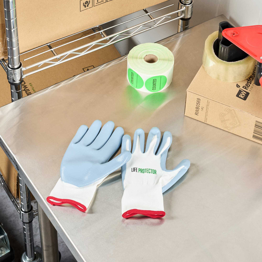 Life Protector White Nylon Small Work Gloves - with Flat Nitrile Palm Coating - Pair - 1 count box