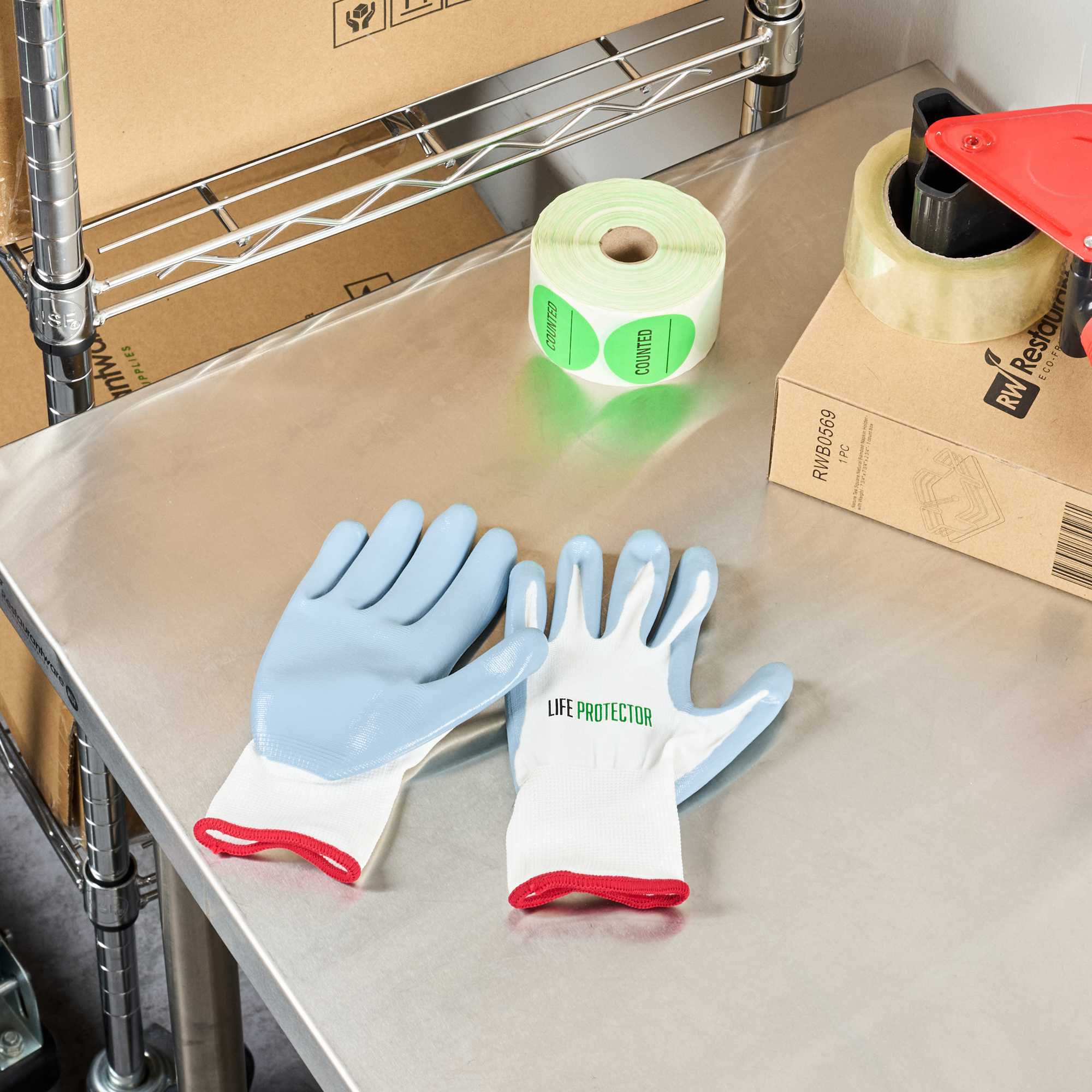 Life Protector White Nylon Small Work Gloves - with Flat Nitrile Palm Coating - Pair - 1 count box
