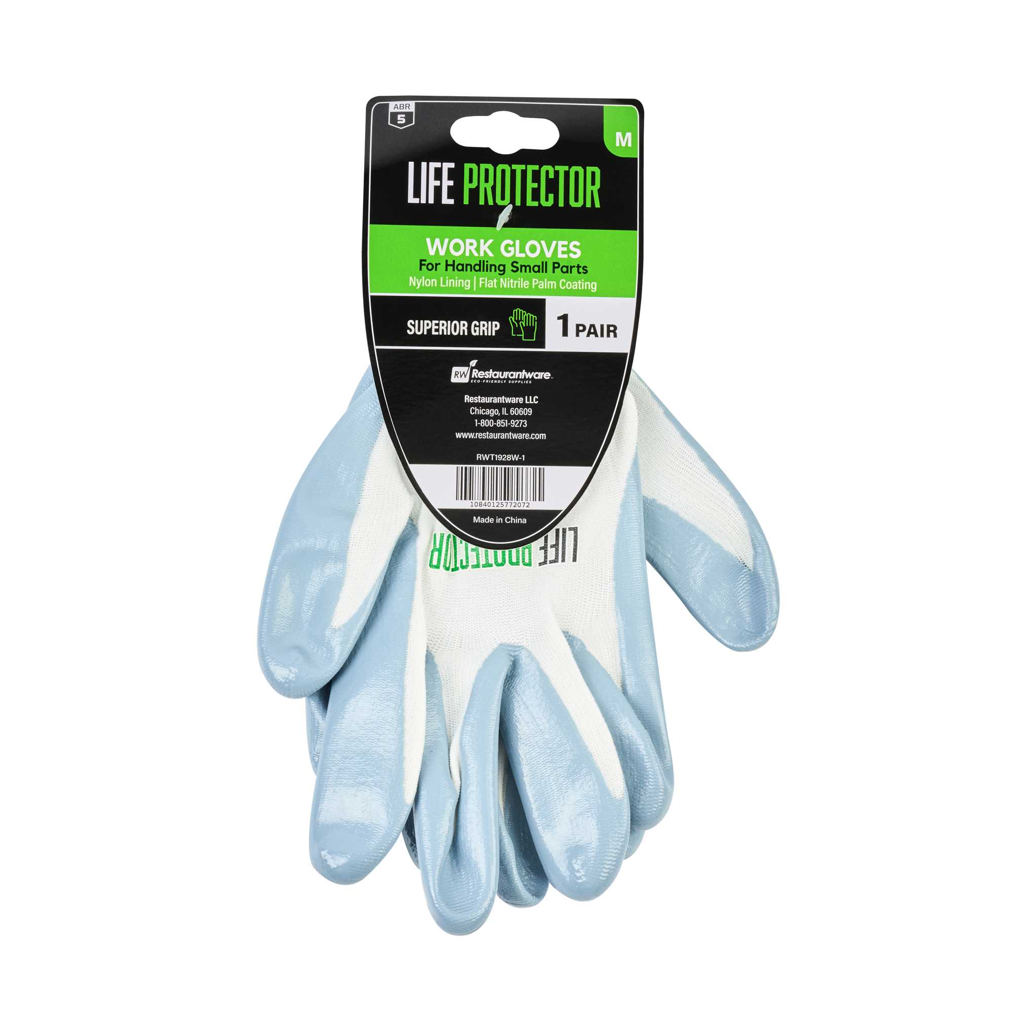 Life Protector White Nylon Medium Work Gloves - with Flat Nitrile Palm Coating - Pair - 1 count box