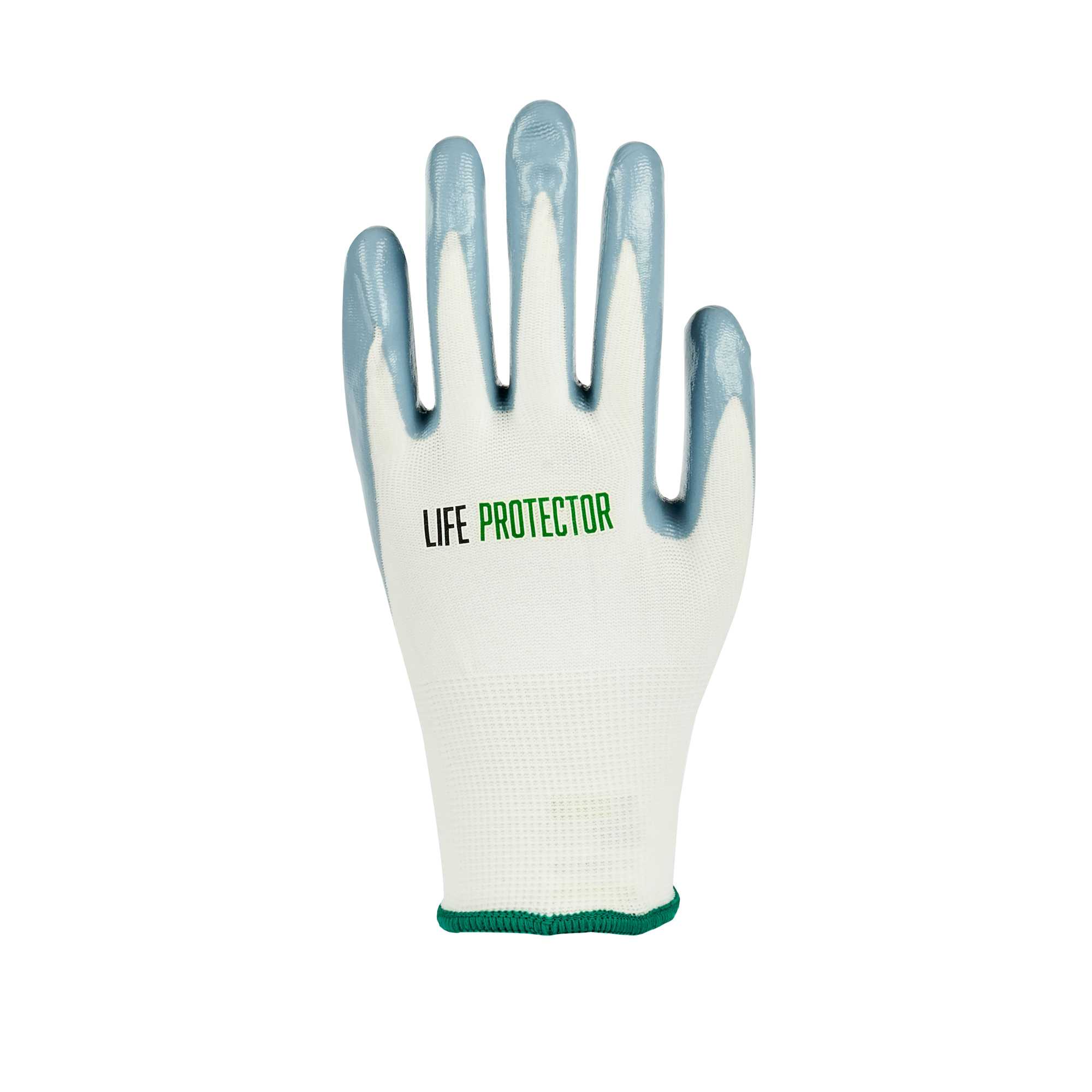 Life Protector White Nylon Medium Work Gloves - with Flat Nitrile Palm Coating - Pair - 1 count box