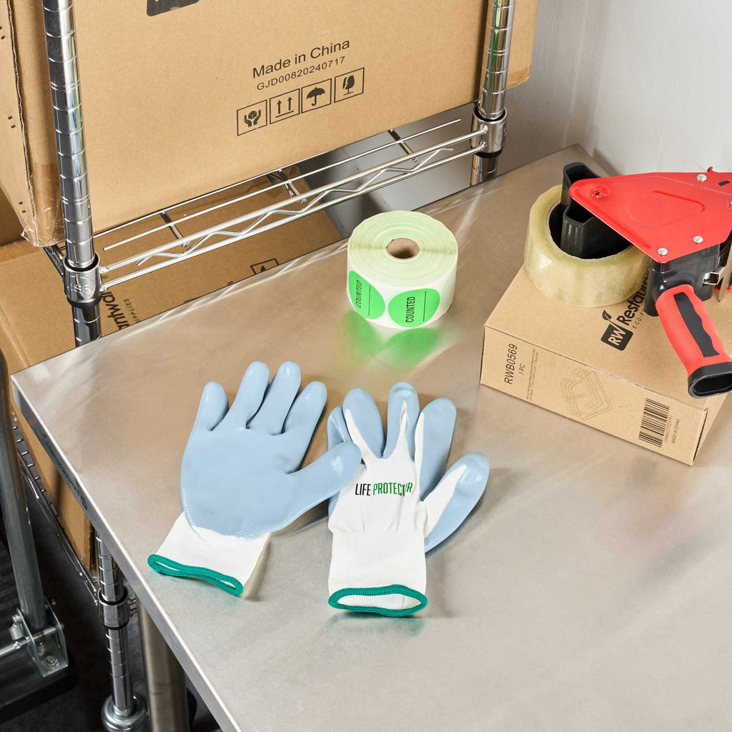 Life Protector White Nylon Medium Work Gloves - with Flat Nitrile Palm Coating - Pair - 1 count box