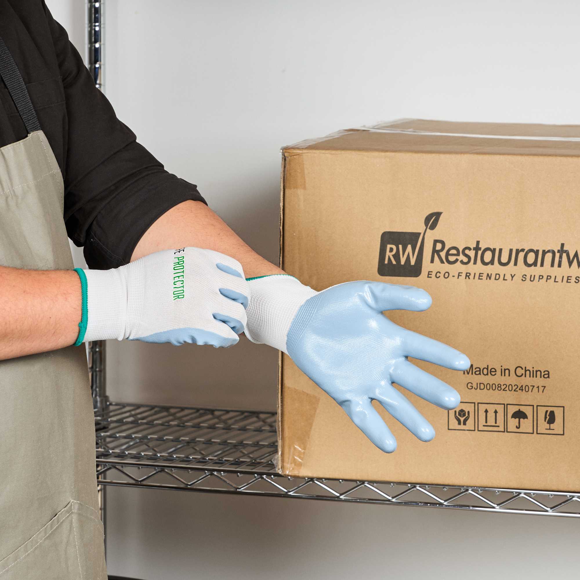 Life Protector White Nylon Medium Work Gloves - with Flat Nitrile Palm Coating - Pair - 1 count box