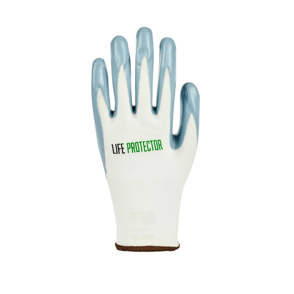 Life Protector White Nylon Large Work Gloves - with Flat Nitrile Palm Coating - Pair - 1 count box