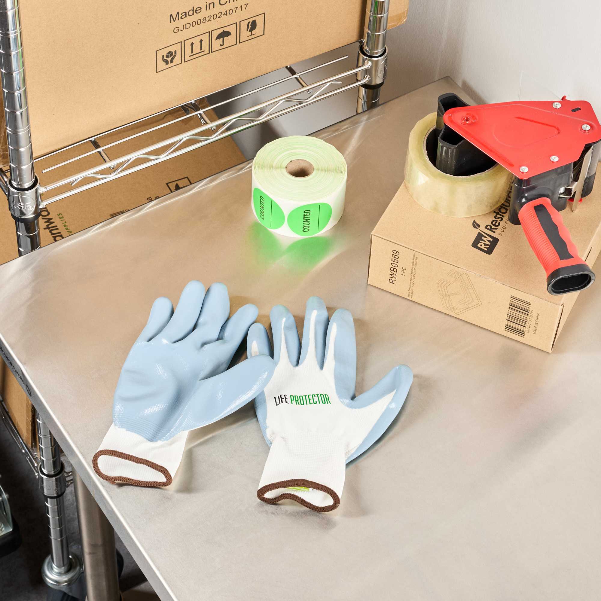 Life Protector White Nylon Large Work Gloves - with Flat Nitrile Palm Coating - Pair - 1 count box