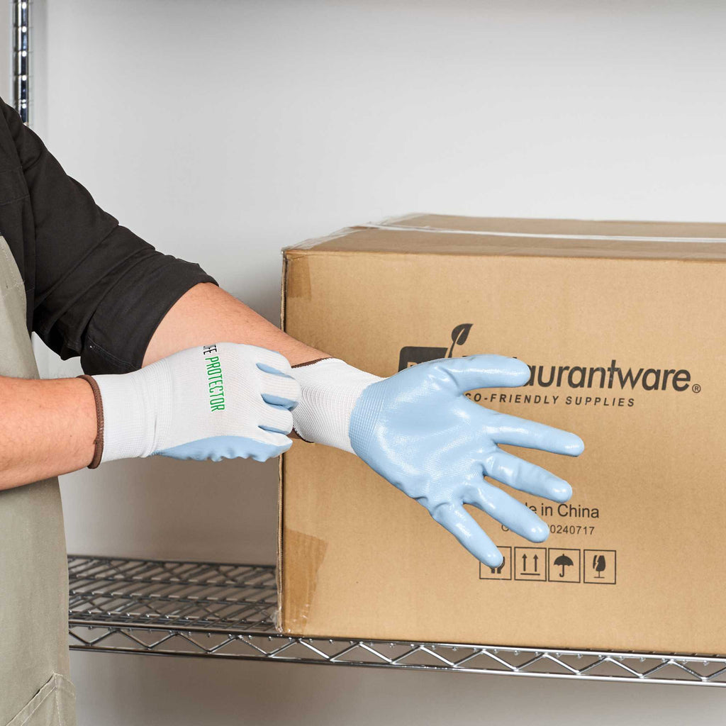 Life Protector White Nylon Large Work Gloves - with Flat Nitrile Palm Coating - Pair - 1 count box