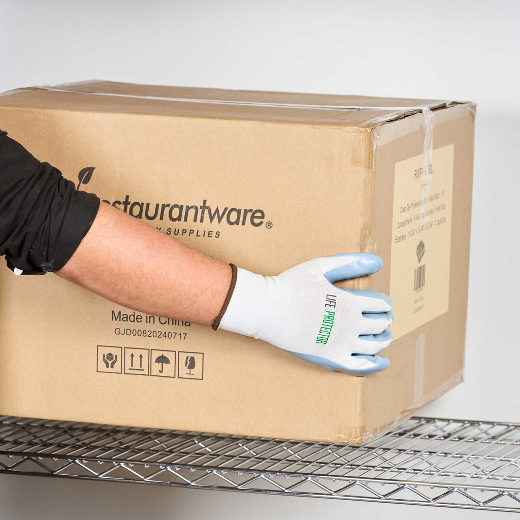 Life Protector White Nylon Large Work Gloves - with Flat Nitrile Palm Coating - Pair - 1 count box