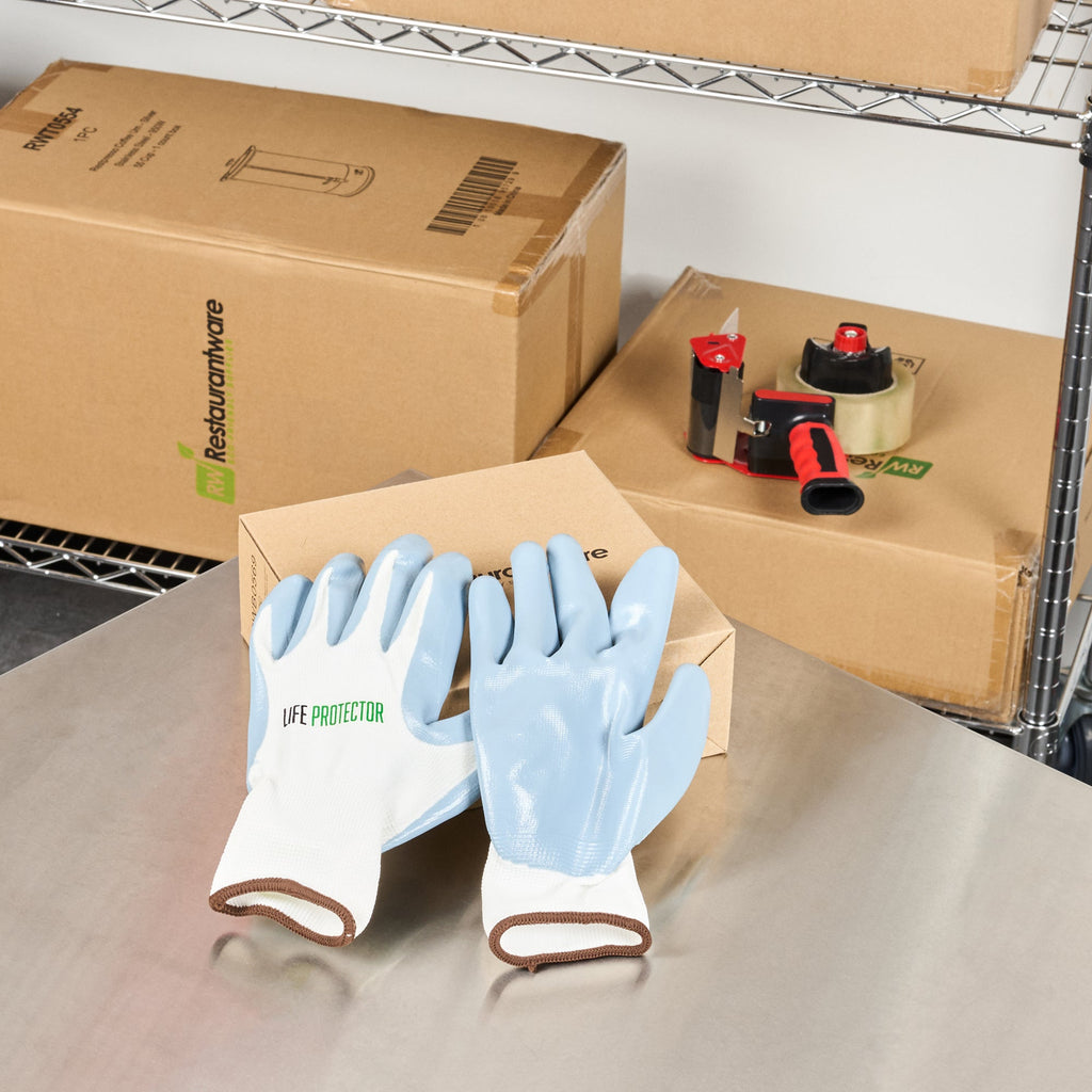 Life Protector White Nylon Large Work Gloves - with Flat Nitrile Palm Coating - Pair - 10 count box