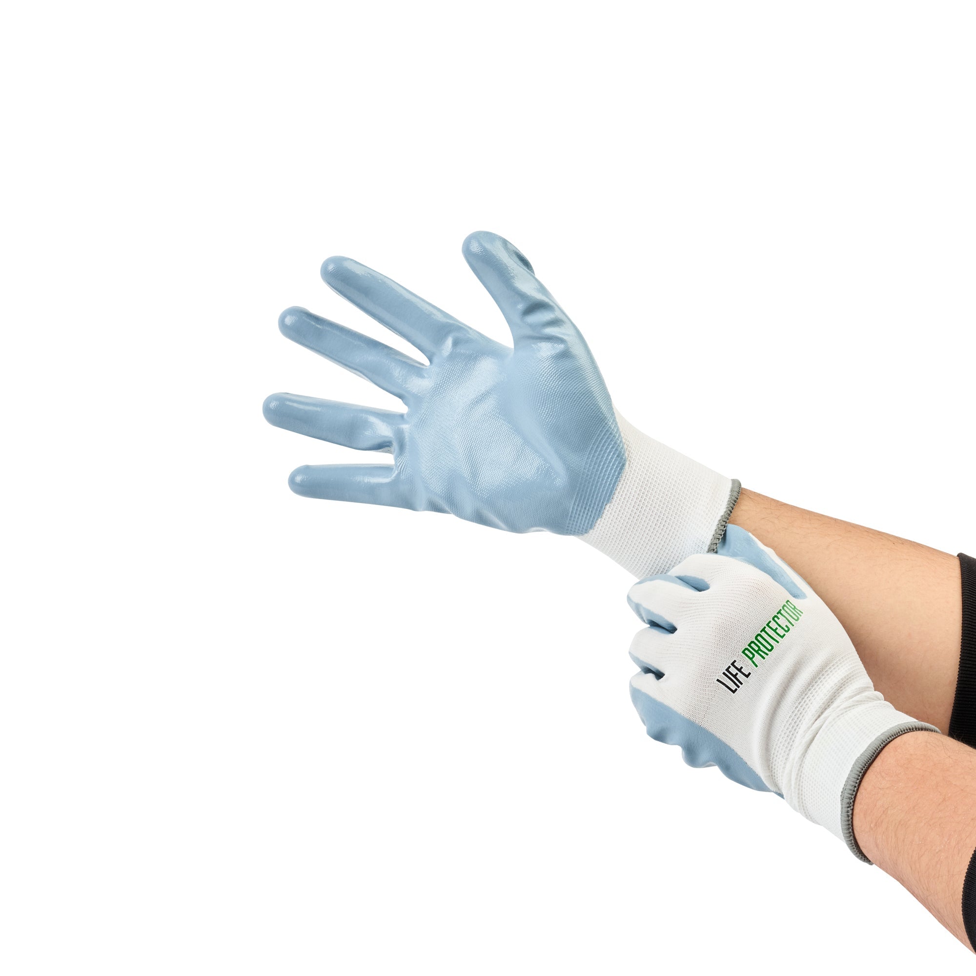 Life Protector White Nylon Extra Large Work Gloves - with Flat Nitrile Palm Coating - Pair - 1 count box