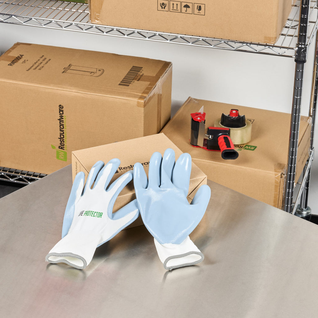 Life Protector White Nylon Extra Large Work Gloves - with Flat Nitrile Palm Coating - Pair - 1 count box