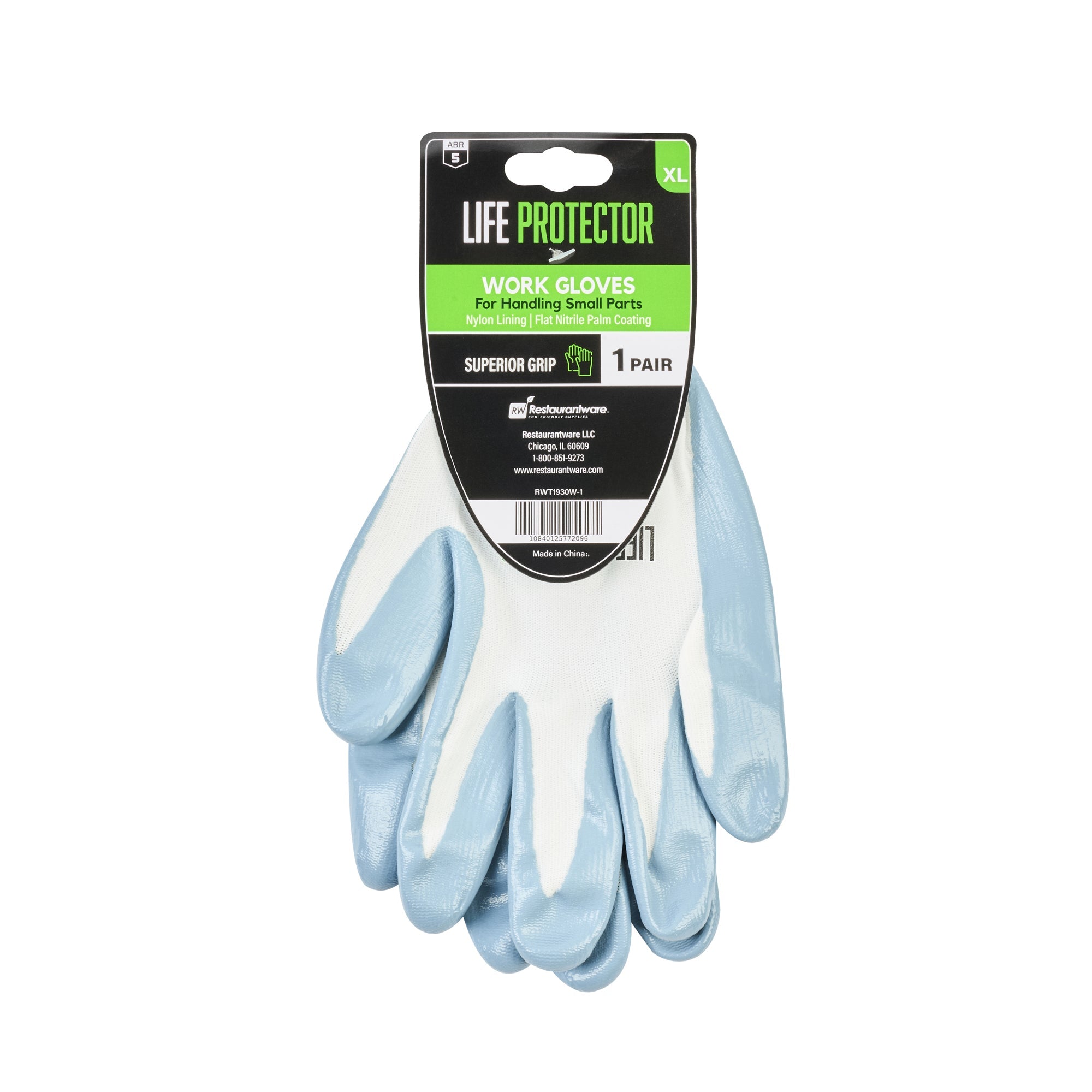 Life Protector White Nylon Extra Large Work Gloves - with Flat Nitrile Palm Coating - Pair - 1 count box