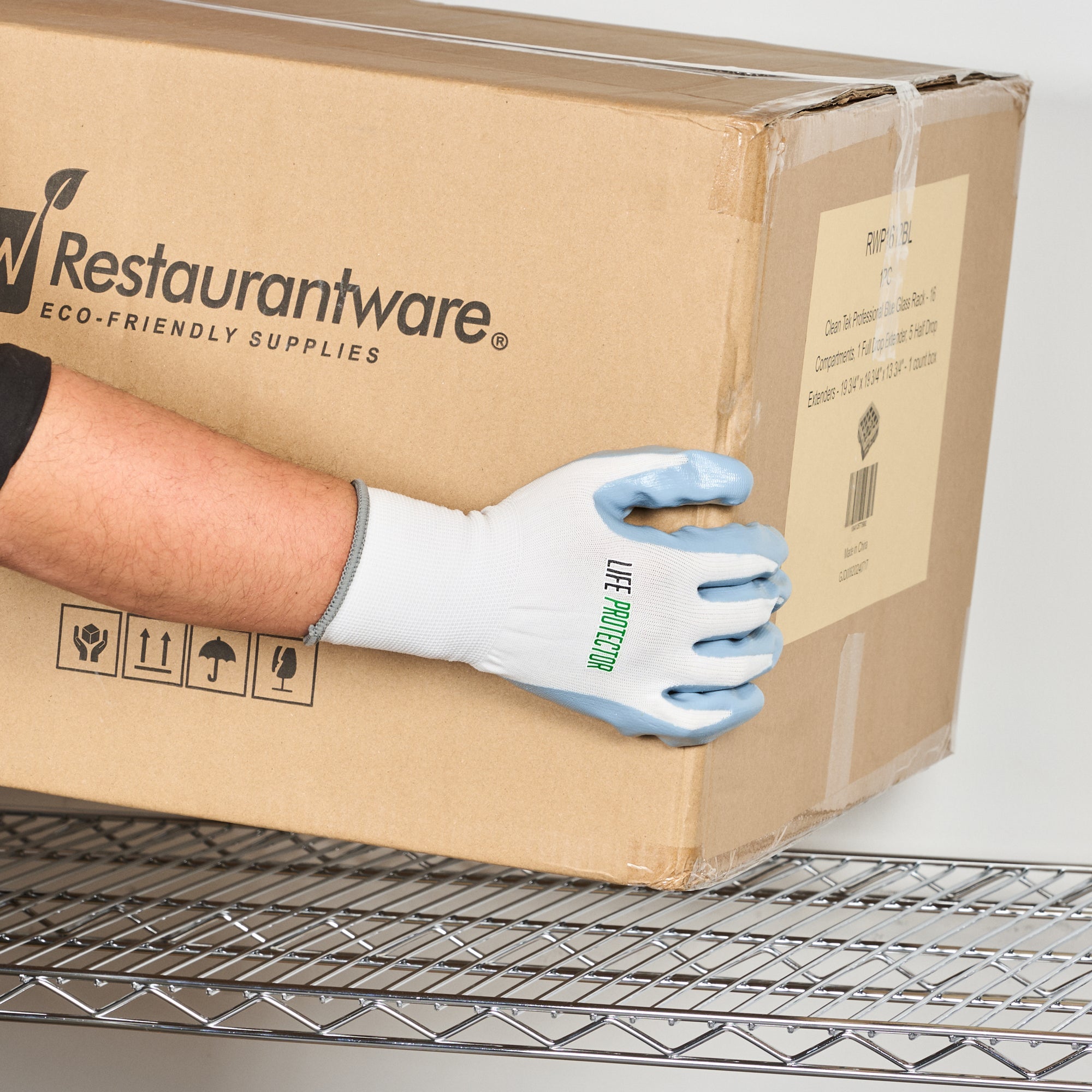 Life Protector White Nylon Extra Large Work Gloves - with Flat Nitrile Palm Coating - Pair - 1 count box
