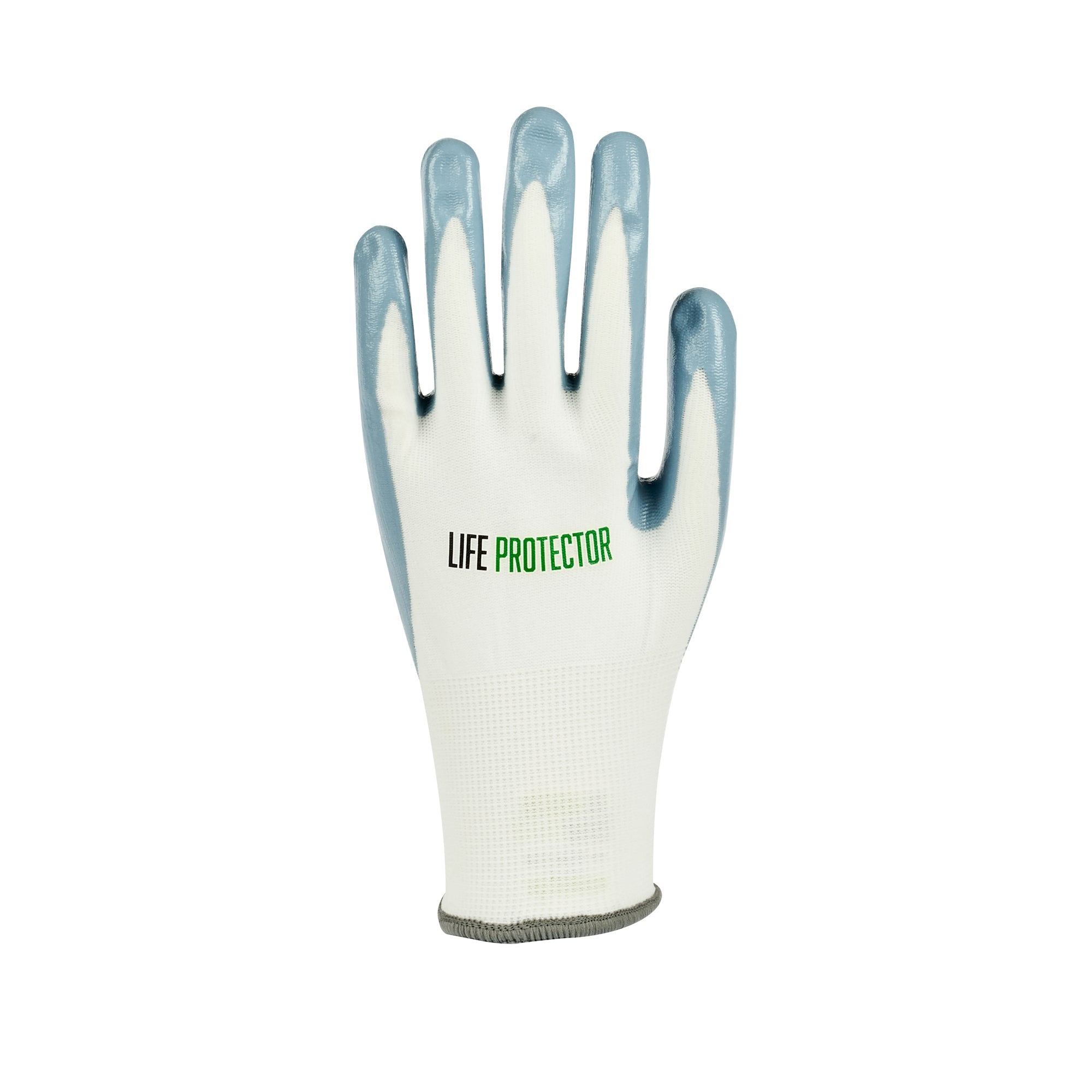 Life Protector White Nylon Extra Large Work Gloves - with Flat Nitrile Palm Coating - Pair - 10 count box