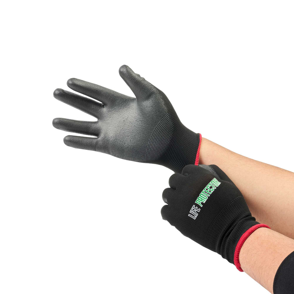 Life Protector Black Nylon Small Work Gloves - with Polyurethane Palm Coating - Pair - 1 count box