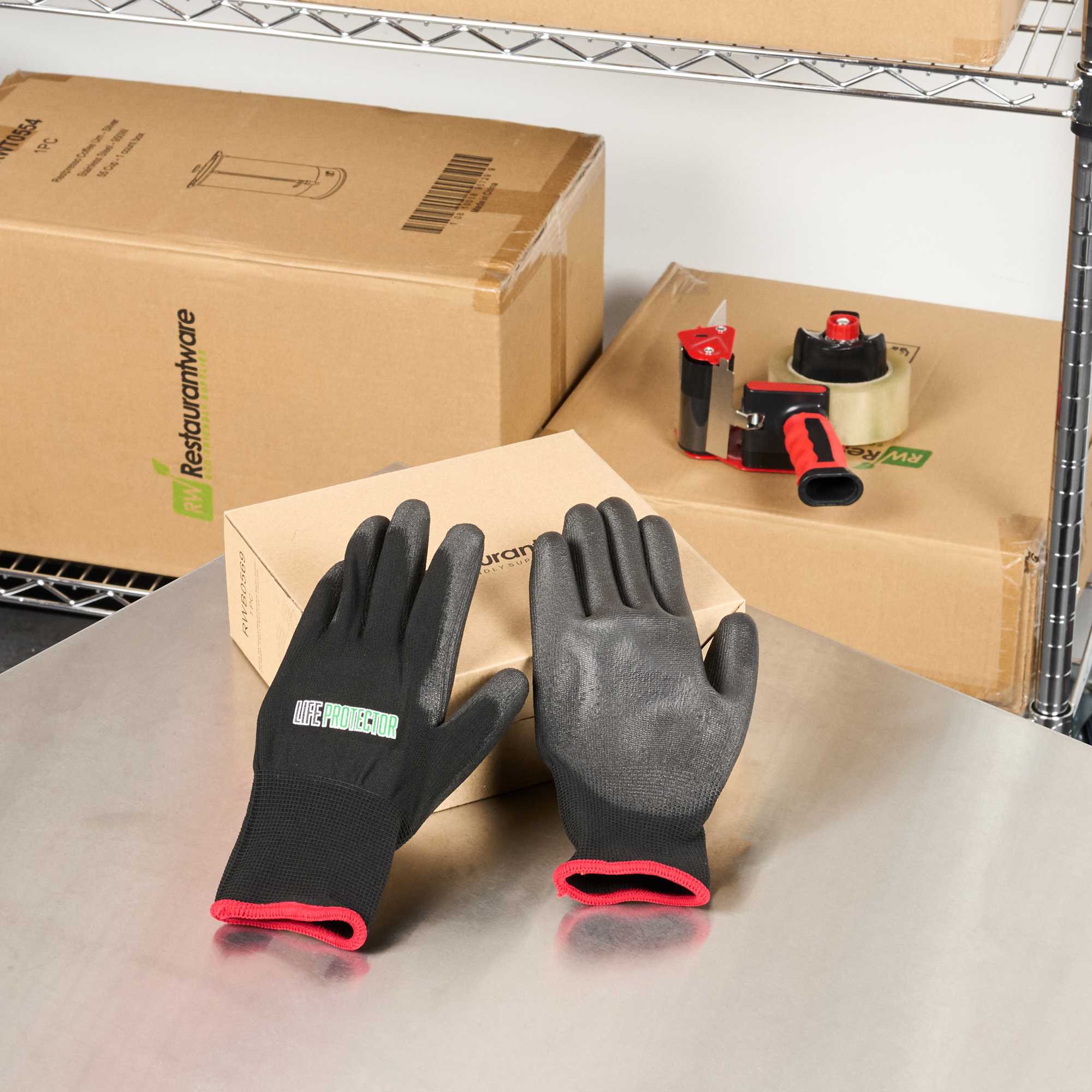 Life Protector Black Nylon Small Work Gloves - with Polyurethane Palm Coating - Pair - 1 count box