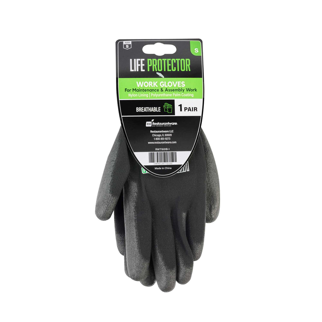 Life Protector Black Nylon Small Work Gloves - with Polyurethane Palm Coating - Pair - 1 count box