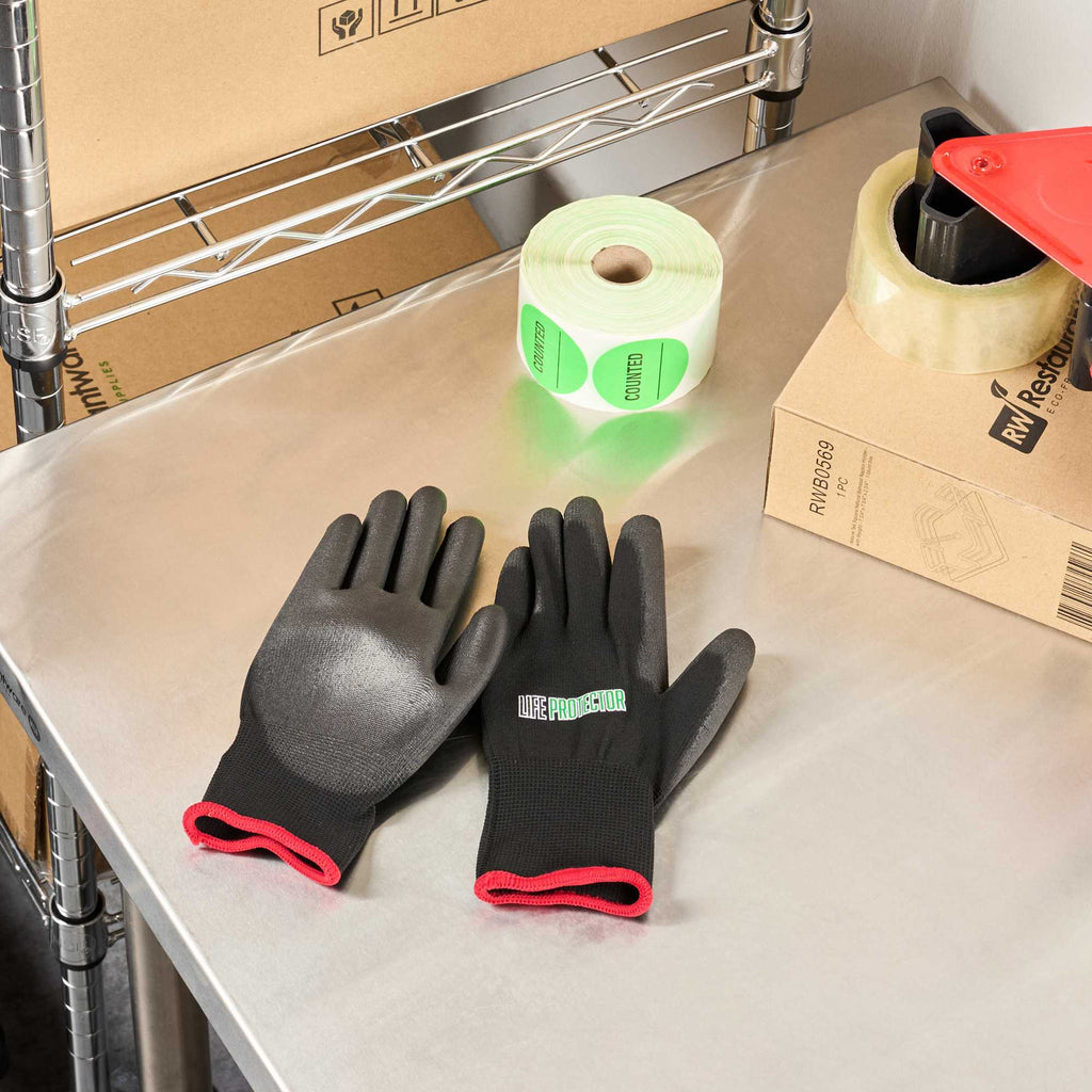 Life Protector Black Nylon Small Work Gloves - with Polyurethane Palm Coating - Pair - 1 count box