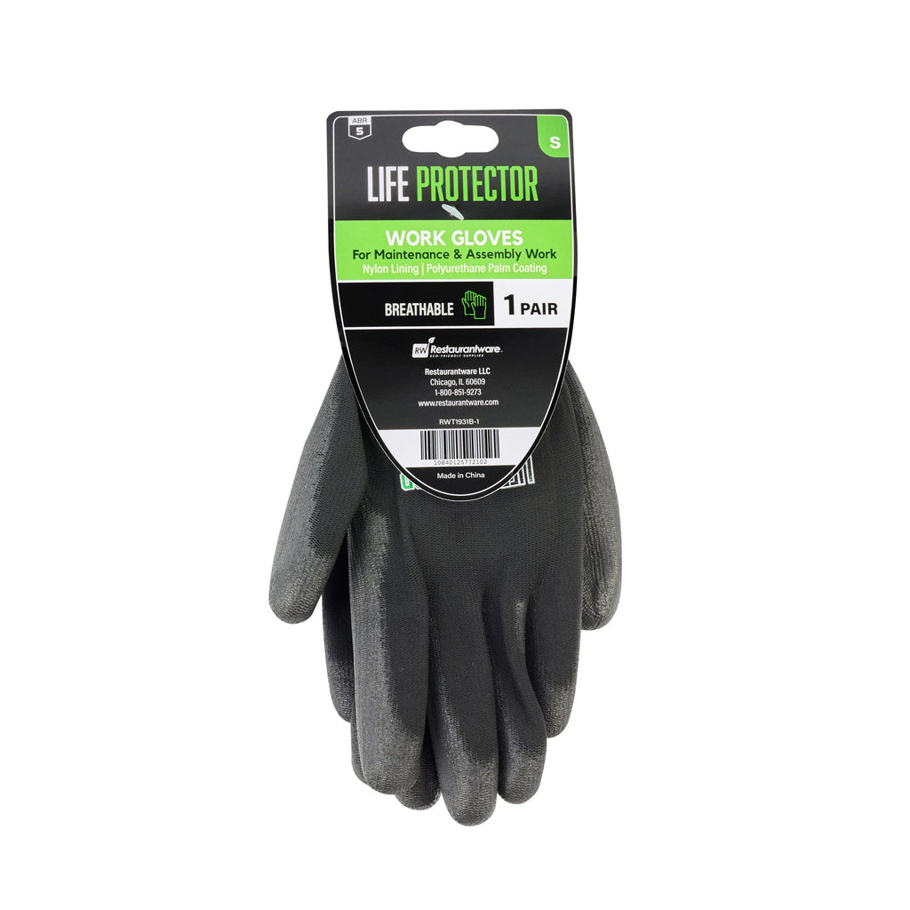 Life Protector Black Nylon Small Work Gloves - with Polyurethane Palm Coating - Pair - 10 count box