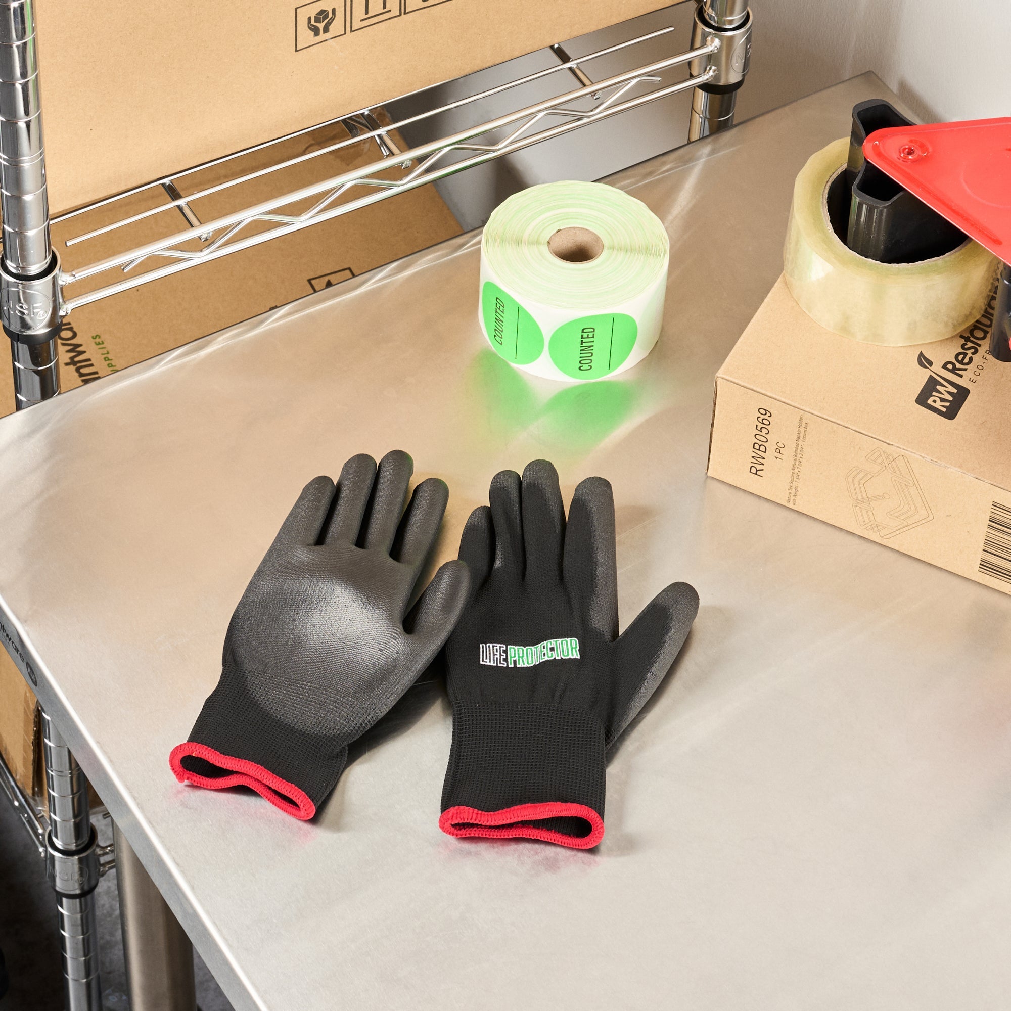 Life Protector Black Nylon Small Work Gloves - with Polyurethane Palm Coating - Pair - 10 count box